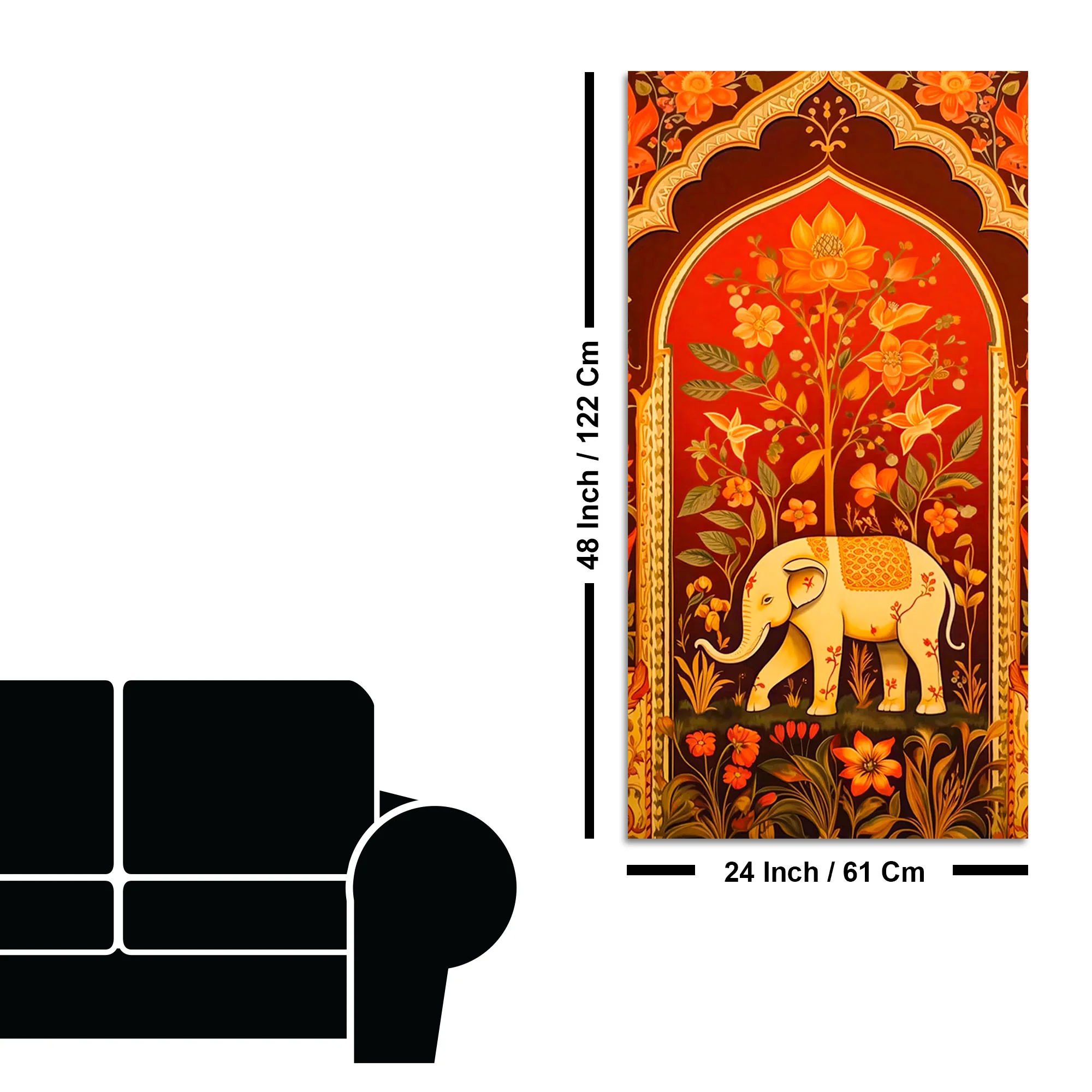Ethnic Elephant Canvas Painting | Floral Indian Wall Art for Home Decor - Image 8