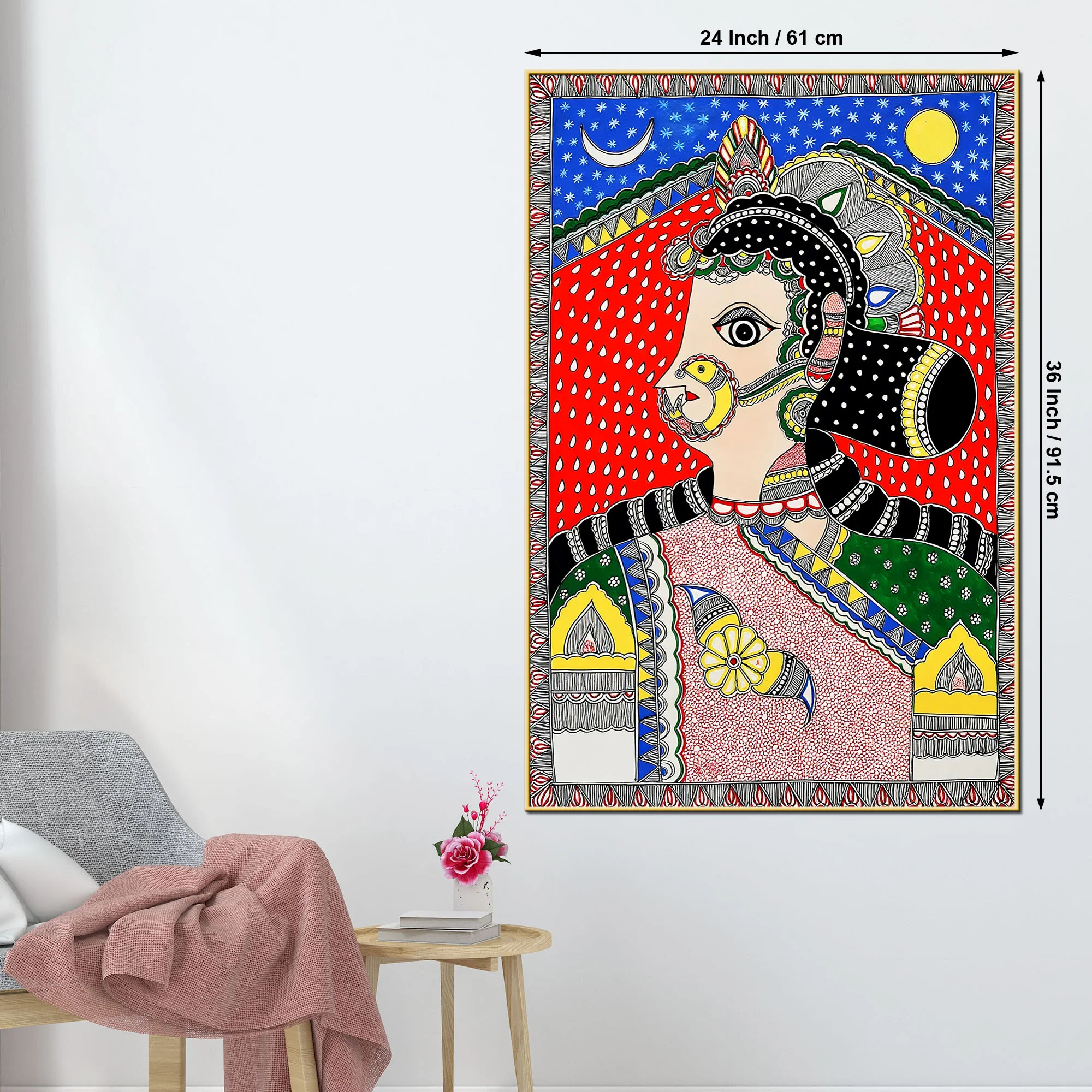Ethnic Indian Lady Madhubani Canvas Painting - Image 5