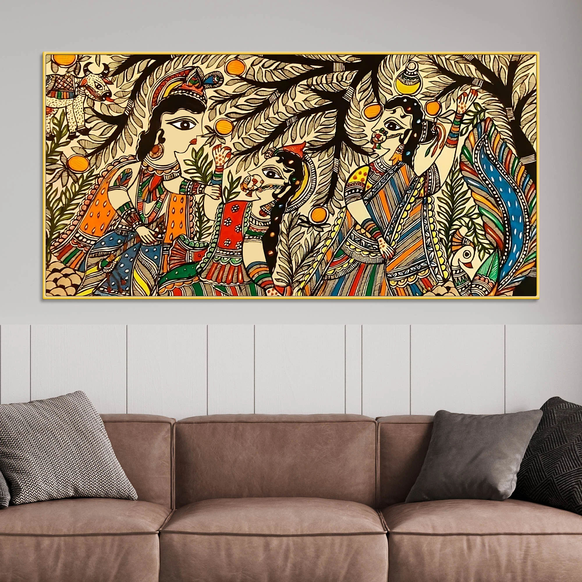 Ethnic Indian Madhubani Canvas Wall Painting for Cultural Home Art