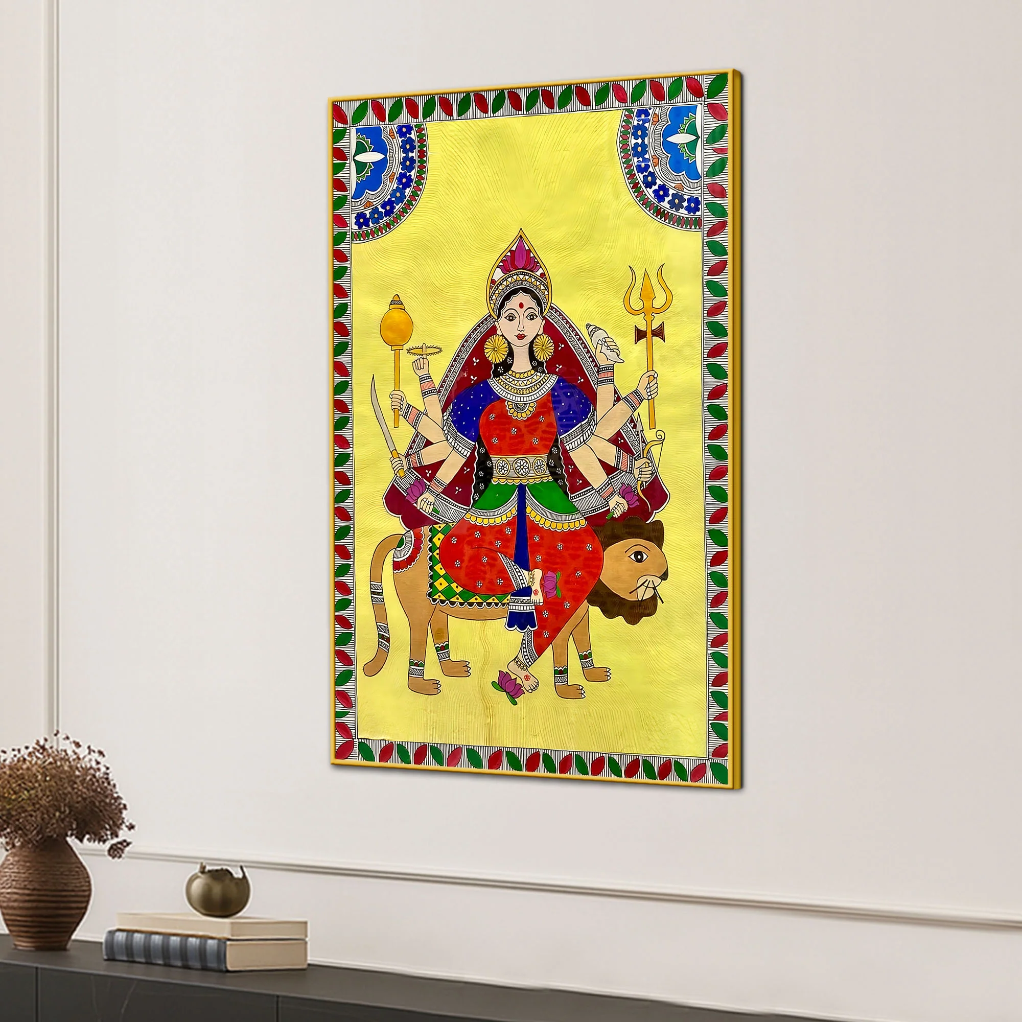 Ethnic Madhubani Goddess Durga Canvas Painting - Image 3