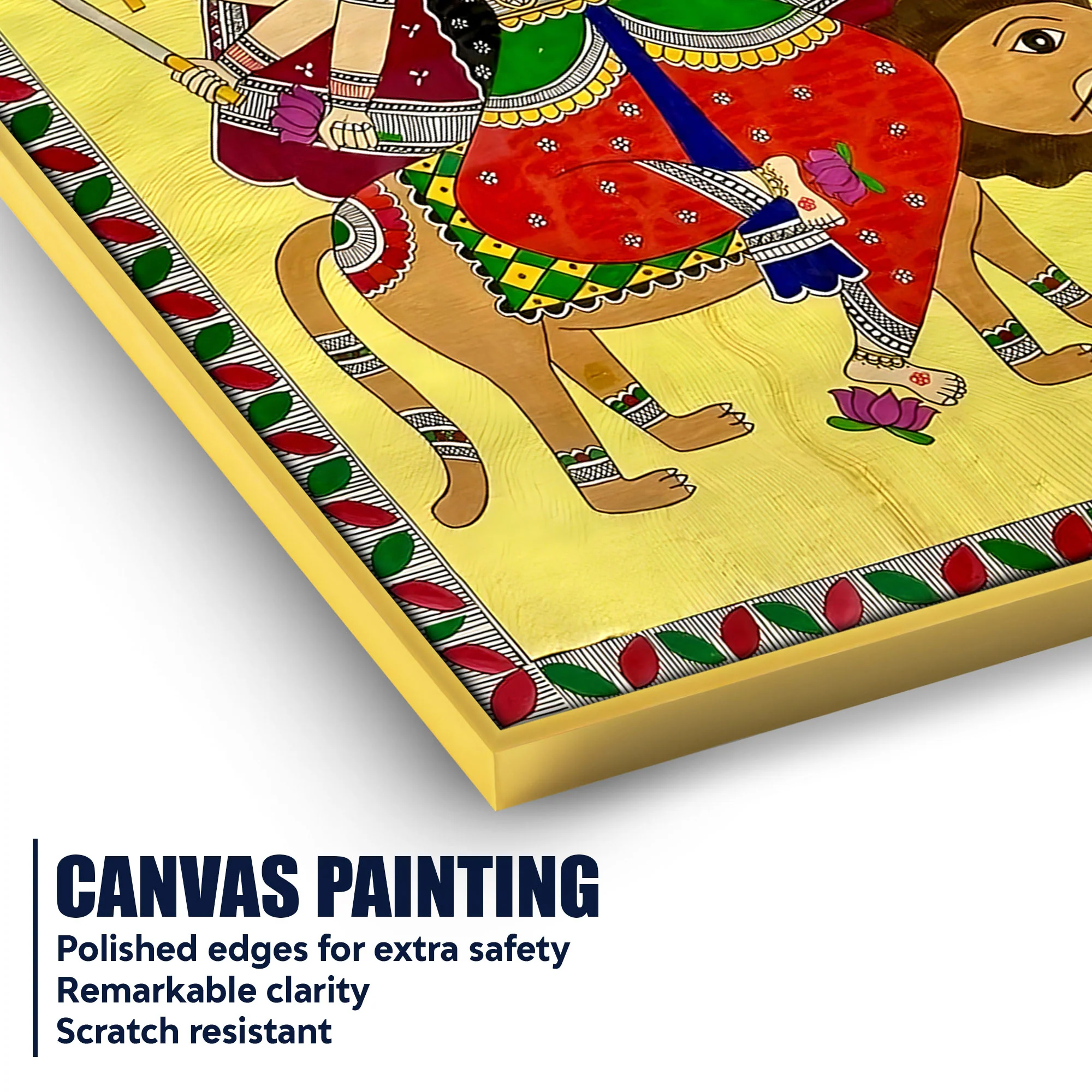 Ethnic Madhubani Goddess Durga Canvas Painting - Image 4