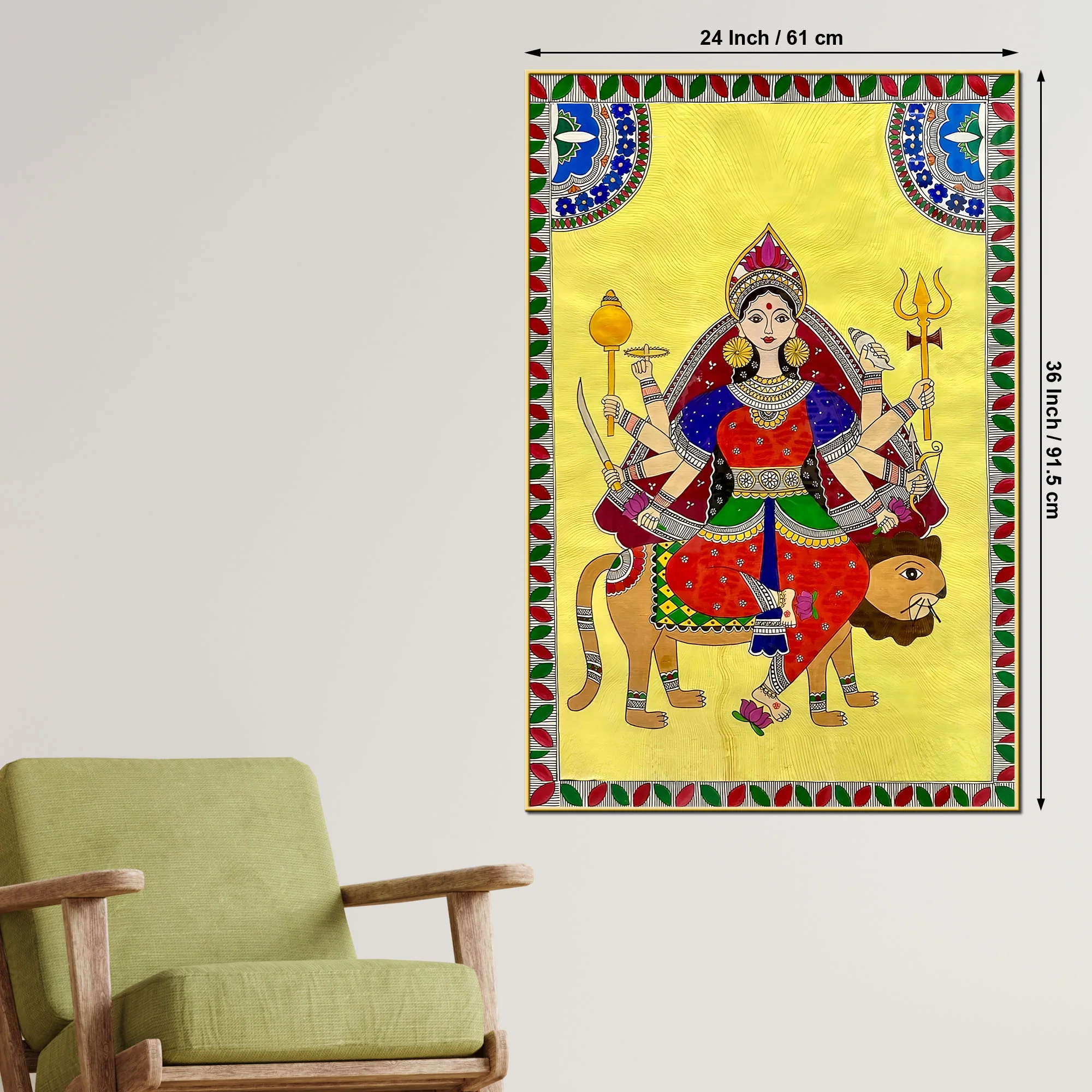 Ethnic Madhubani Goddess Durga Canvas Painting - Image 5