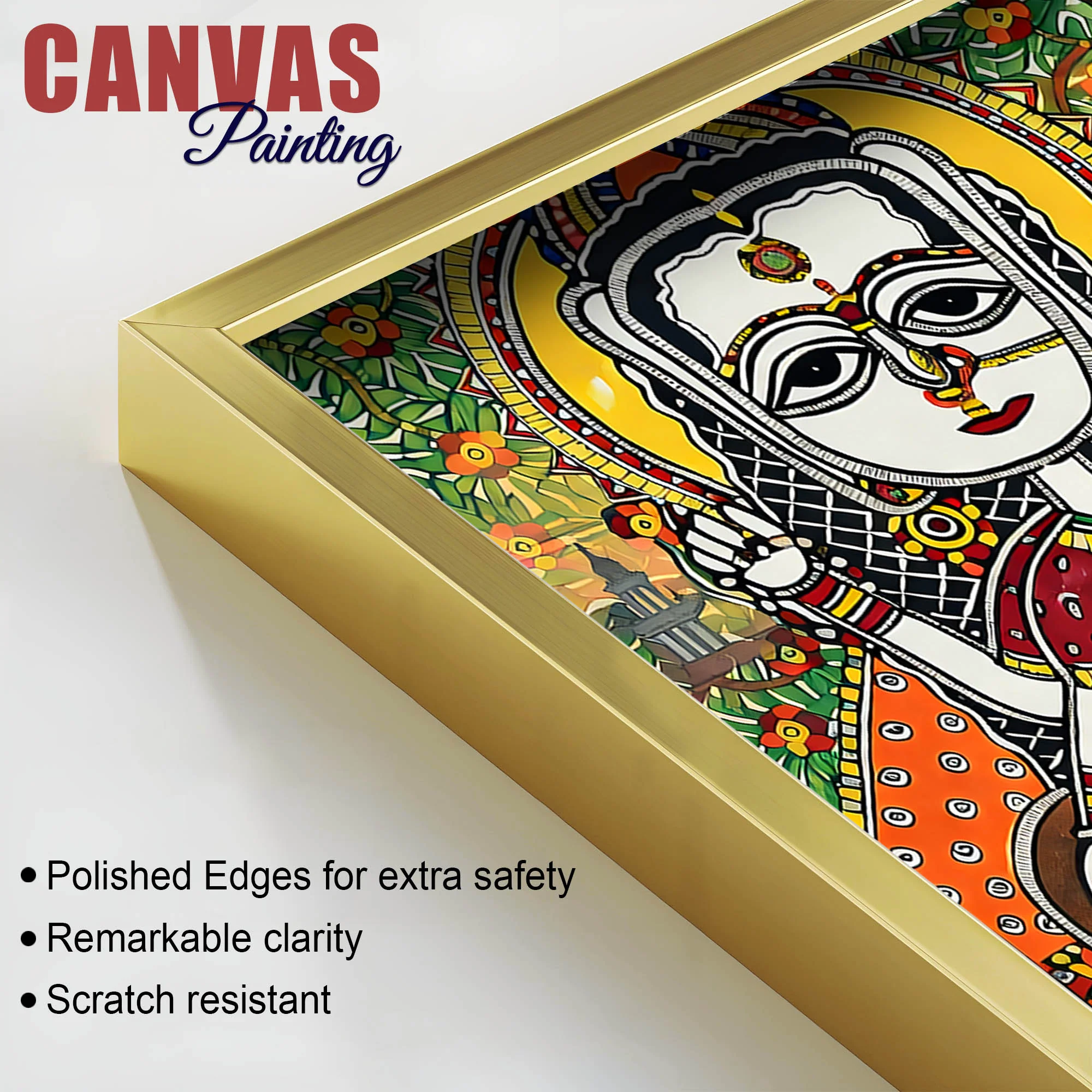 Ethnic Madhubani Lakshmi Saraswati Ganesh Canvas Wall Painting - Image 6