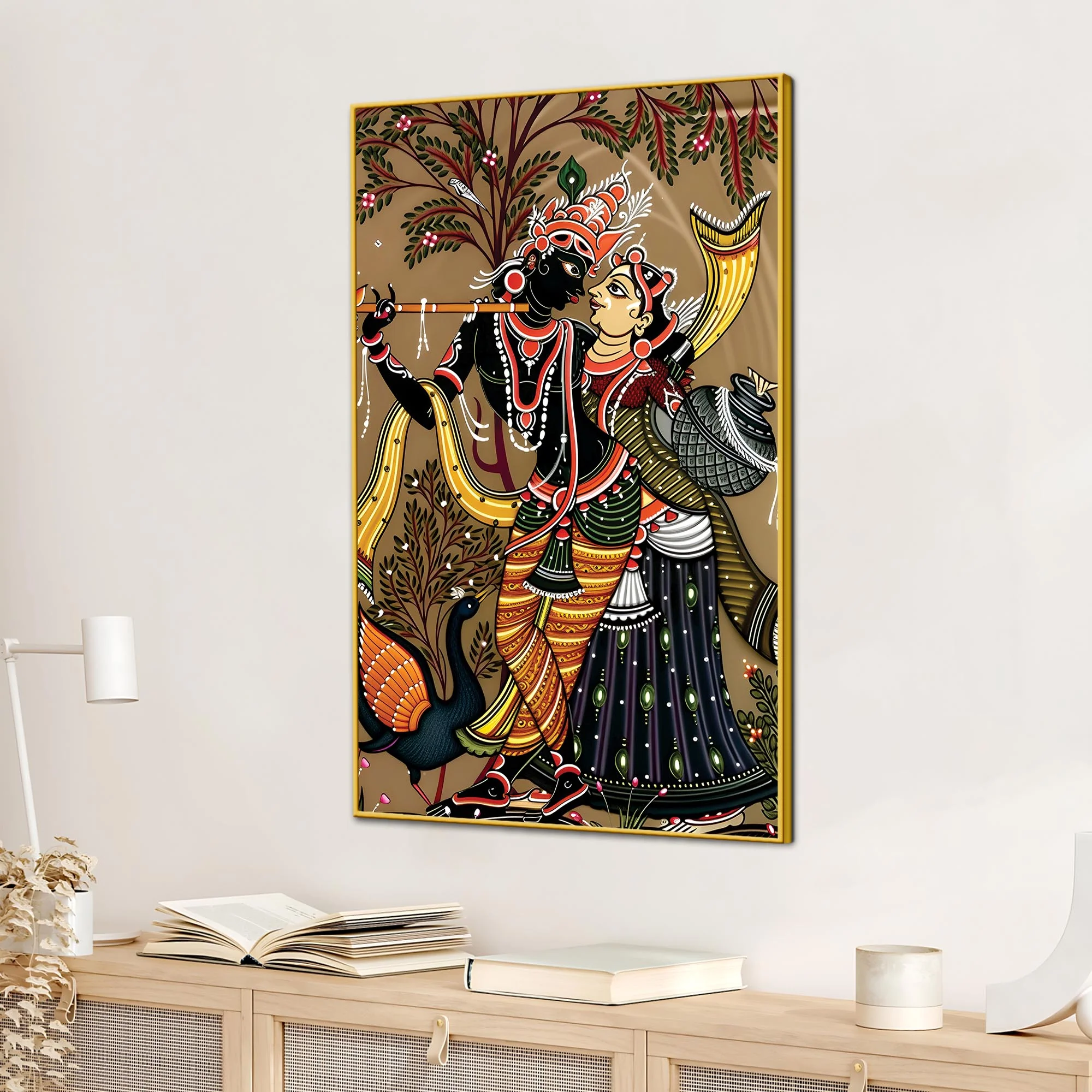 Ethnic Radha Krishna Canvas Wall Painting | Spiritual Indian Painting for Home Decor - Image 3