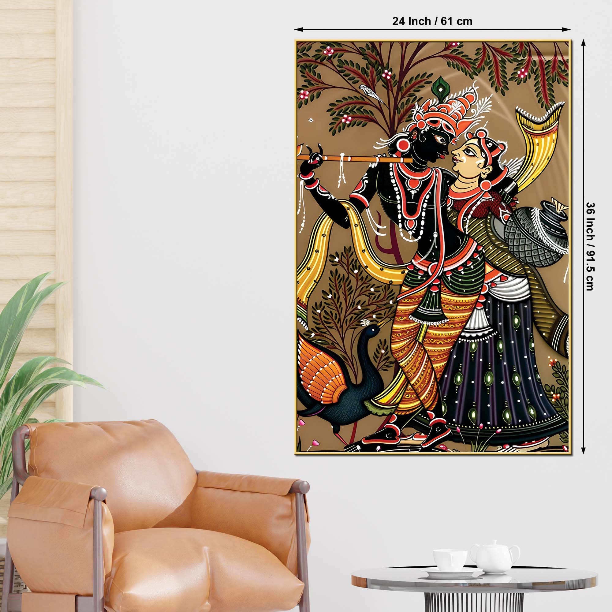 Ethnic Radha Krishna Canvas Wall Painting | Spiritual Indian Painting for Home Decor - Image 5