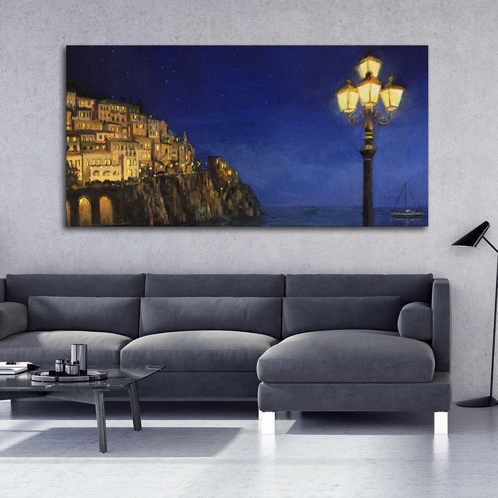 Evening at The Coast of Amalfi in Italy Canvas Wall Painting - Image 2