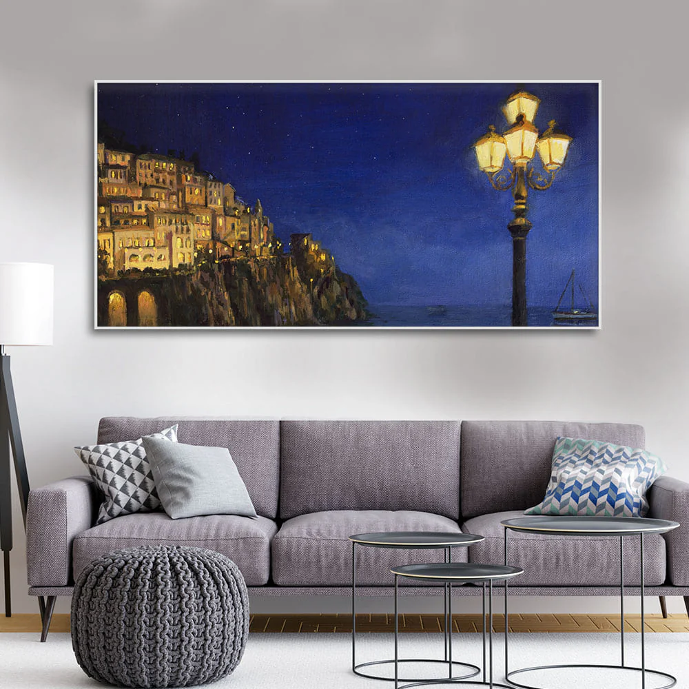 Evening at The Coast of Amalfi in Italy Canvas Wall Painting - Image 3