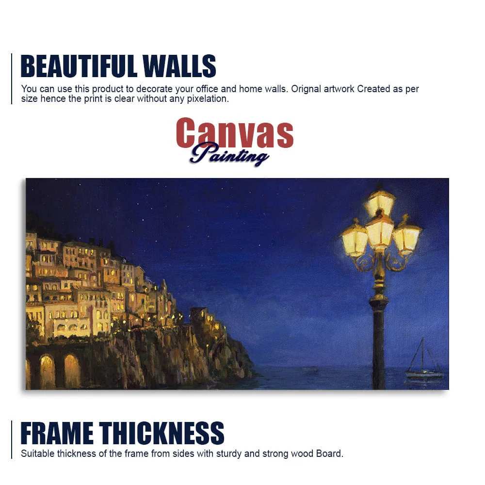 Evening at The Coast of Amalfi in Italy Canvas Wall Painting - Image 6