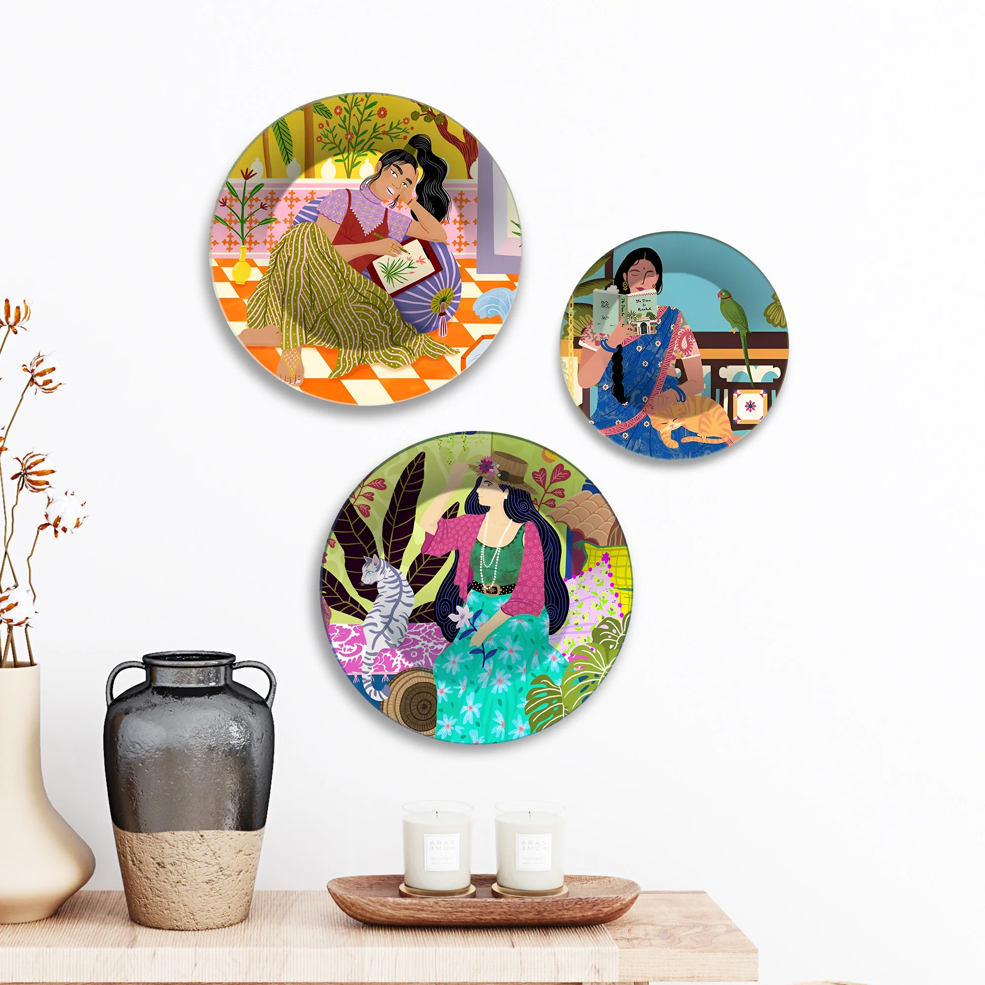 Everyday Goddesses Modern Folk Premium Wall Plates Painting Set of 3 - Image 2