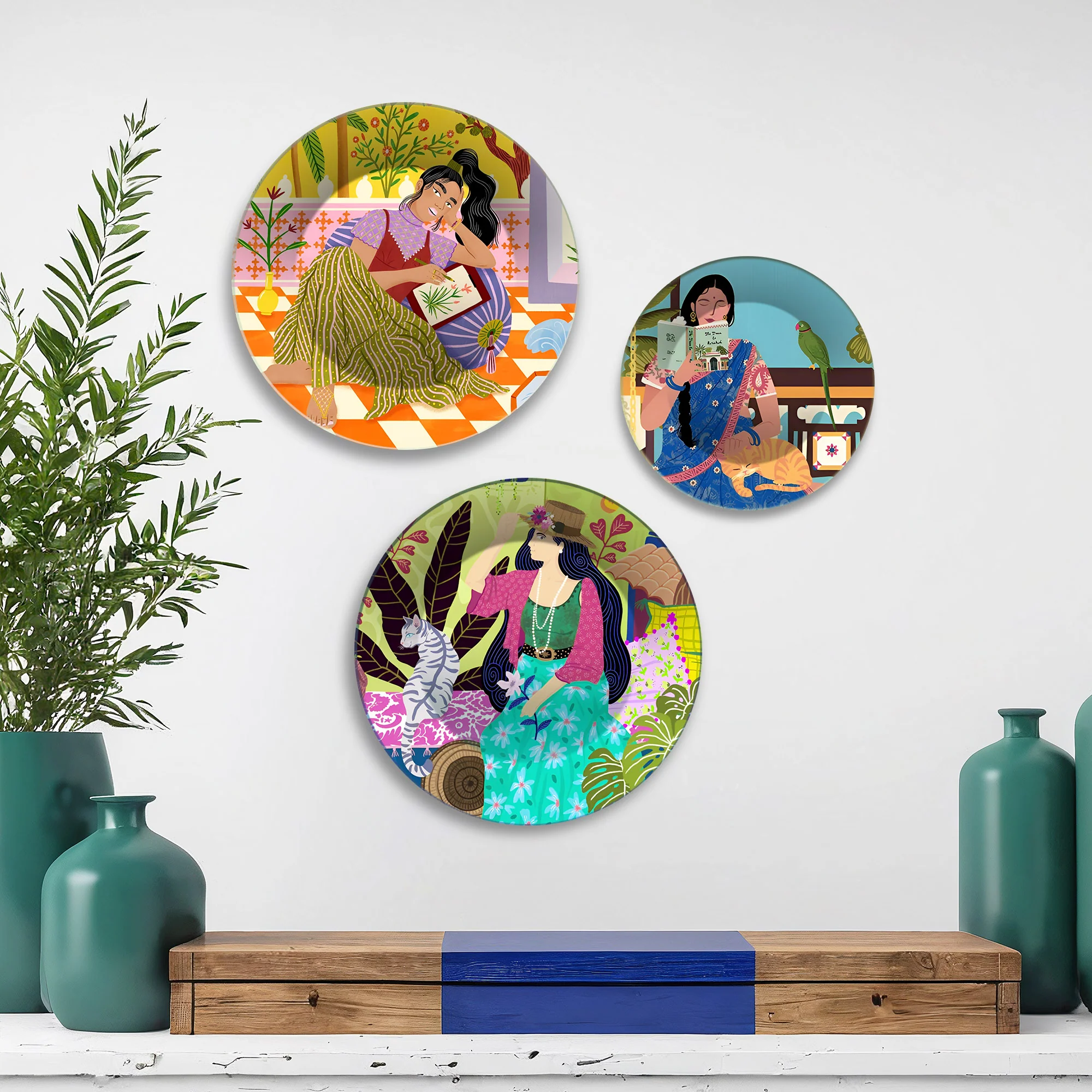 Everyday Goddesses Modern Folk Premium Wall Plates Painting Set of 3 - Image 3