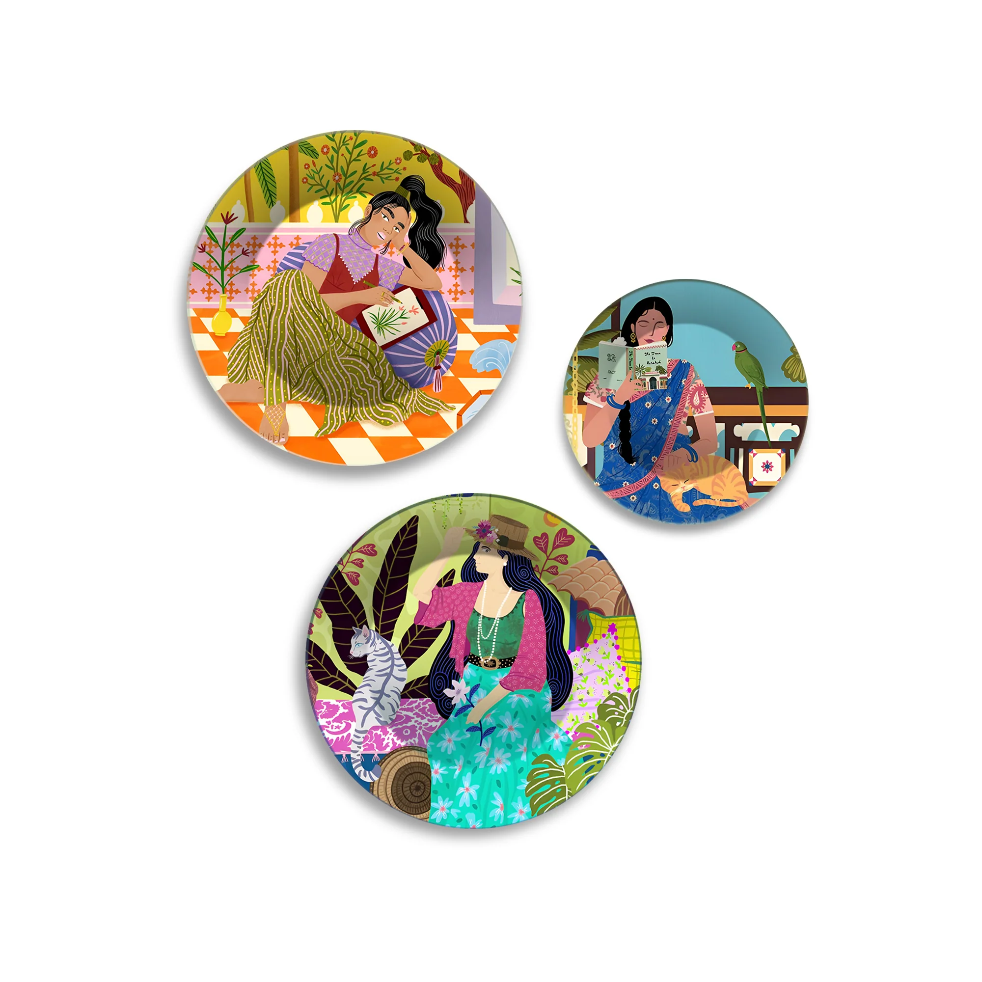 Everyday Goddesses Modern Folk Premium Wall Plates Painting Set of 3 - Image 4
