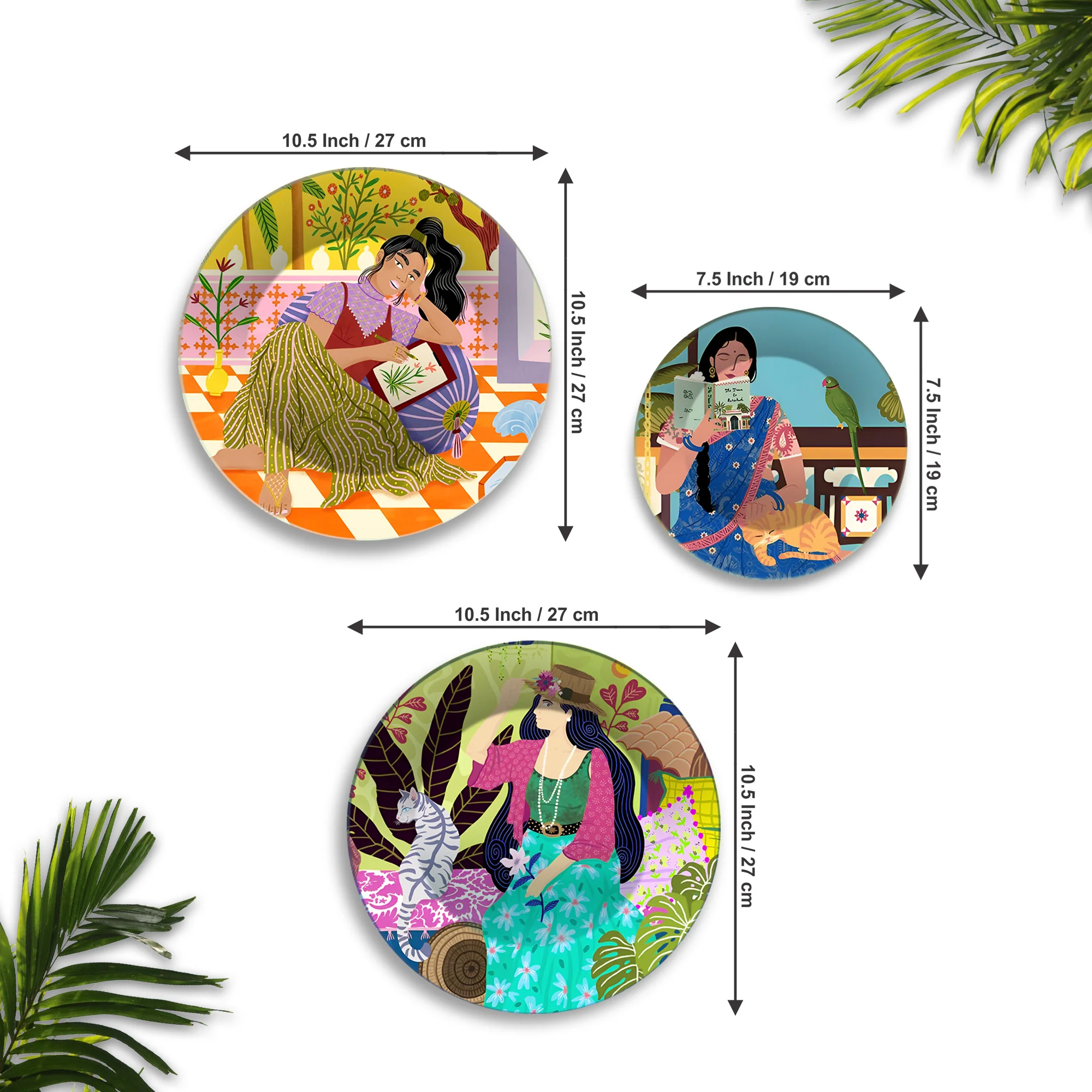 Everyday Goddesses Modern Folk Premium Wall Plates Painting Set of 3 - Image 6