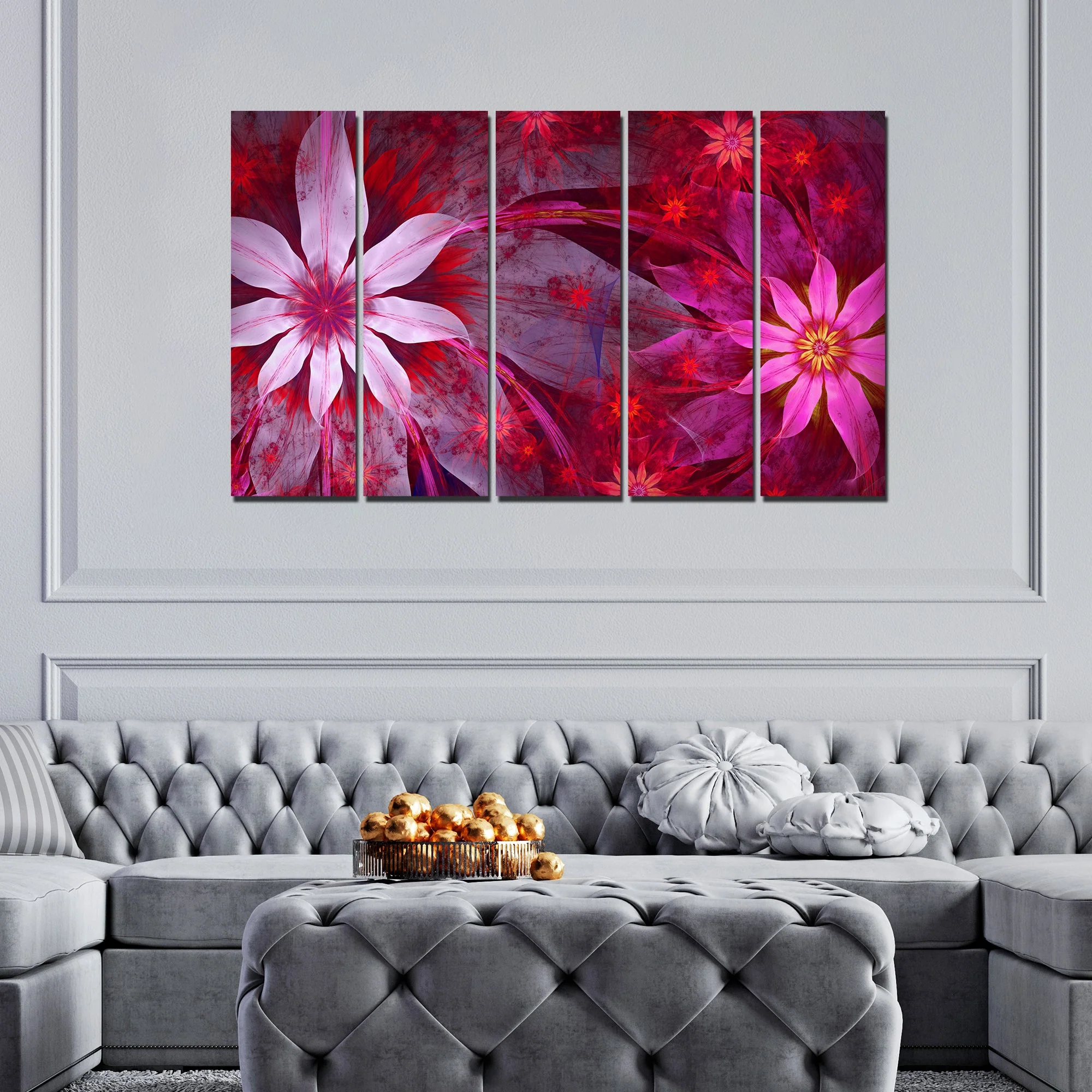 Exotic Flowers Canvas Wall Painting Set of Five - Image 2