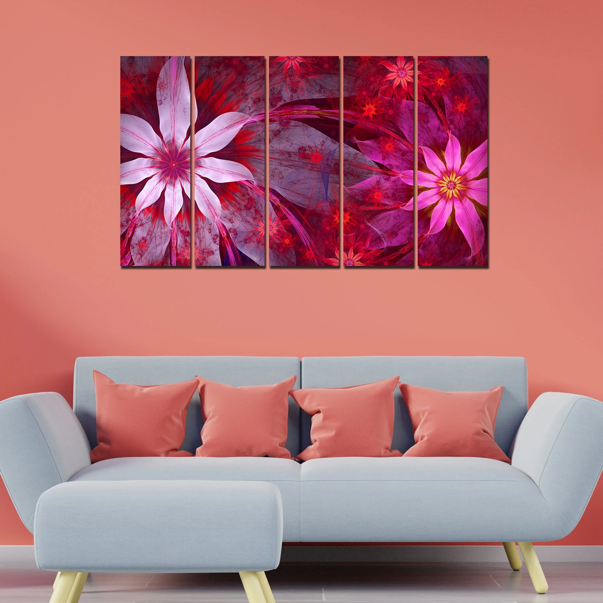 Exotic Flowers Canvas Wall Painting Set of Five - Image 3