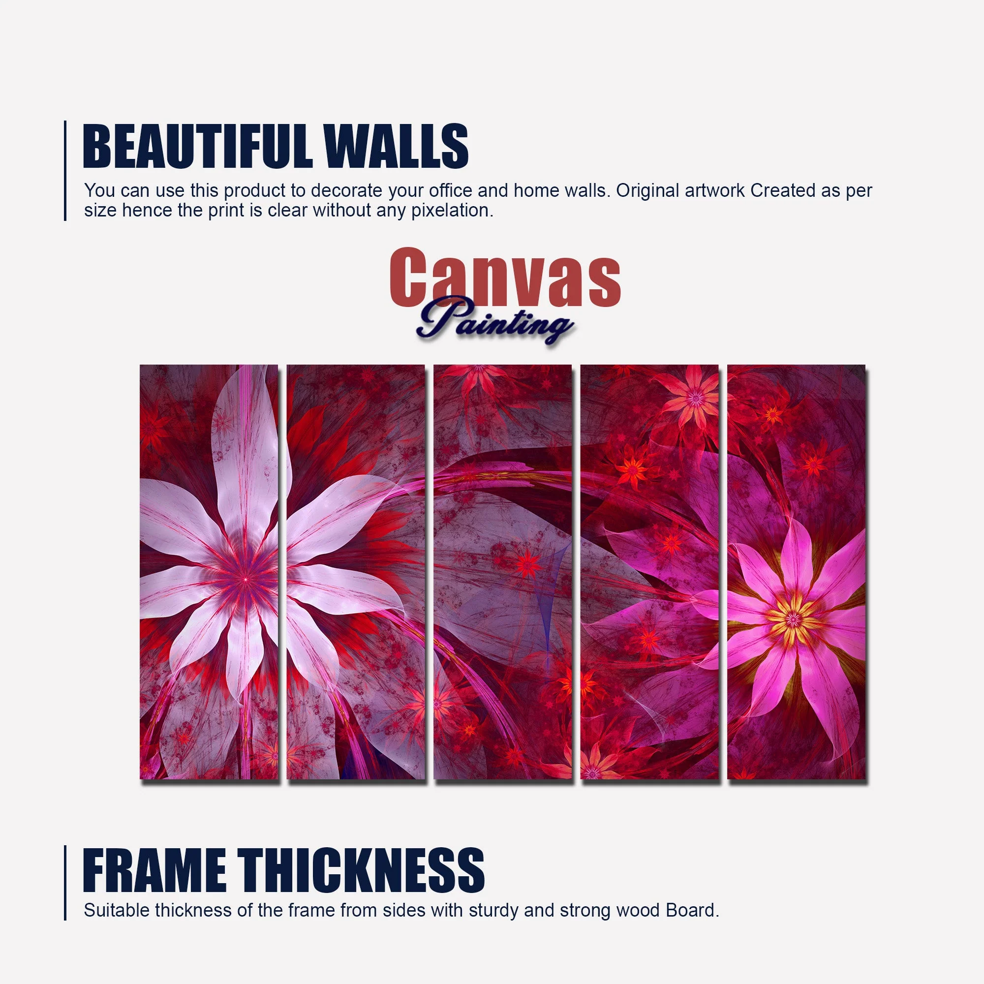 Exotic Flowers Canvas Wall Painting Set of Five - Image 5