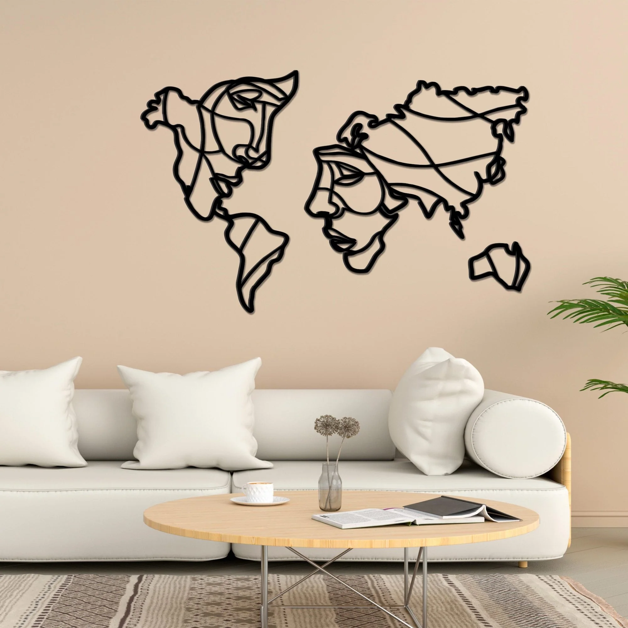 Faces of World Map Premium Quality Wooden Wall Hanging - Image 2
