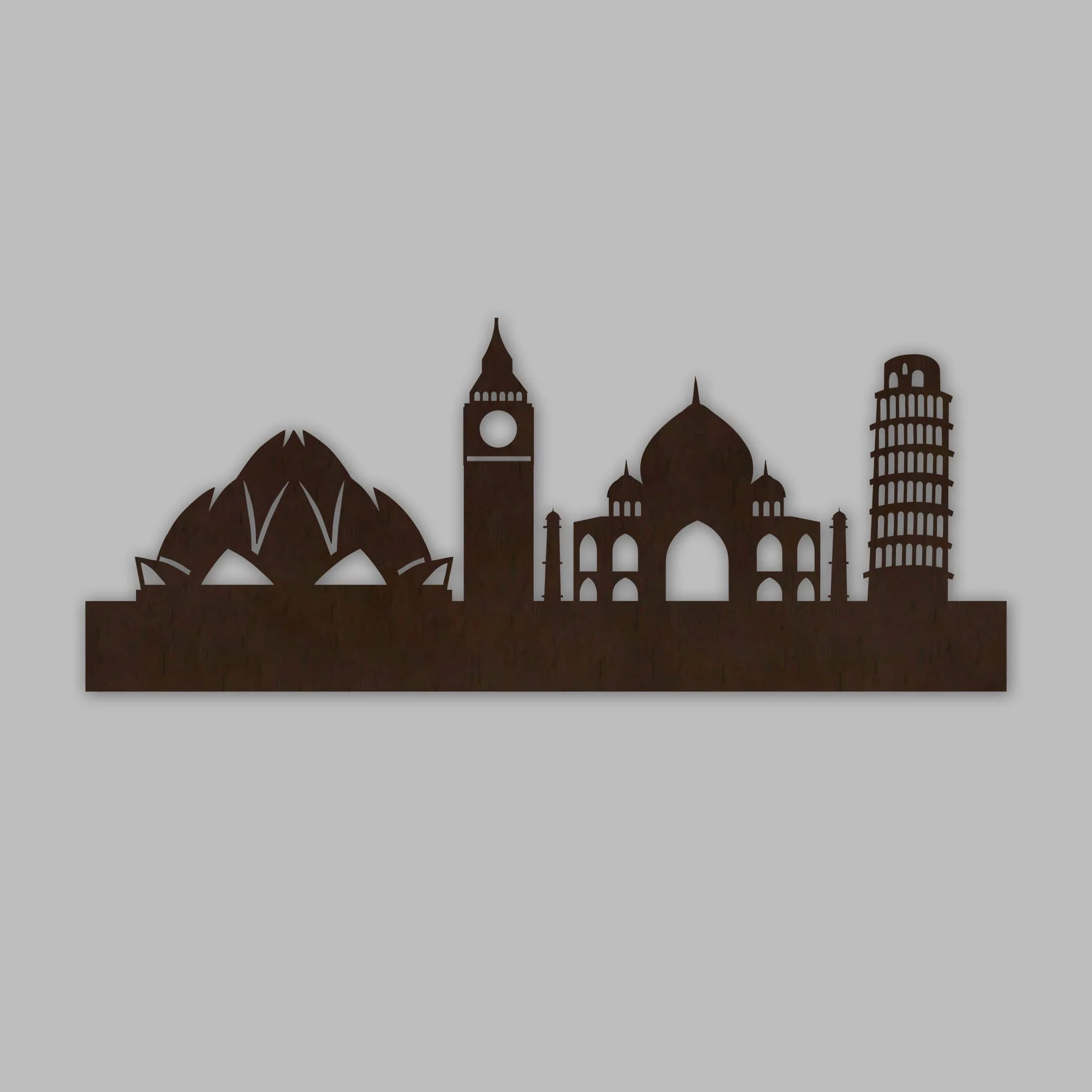 Famous Architectures Backlit Design Wooden Wall Hanging with LED Night Light Walnut Finish - Image 3