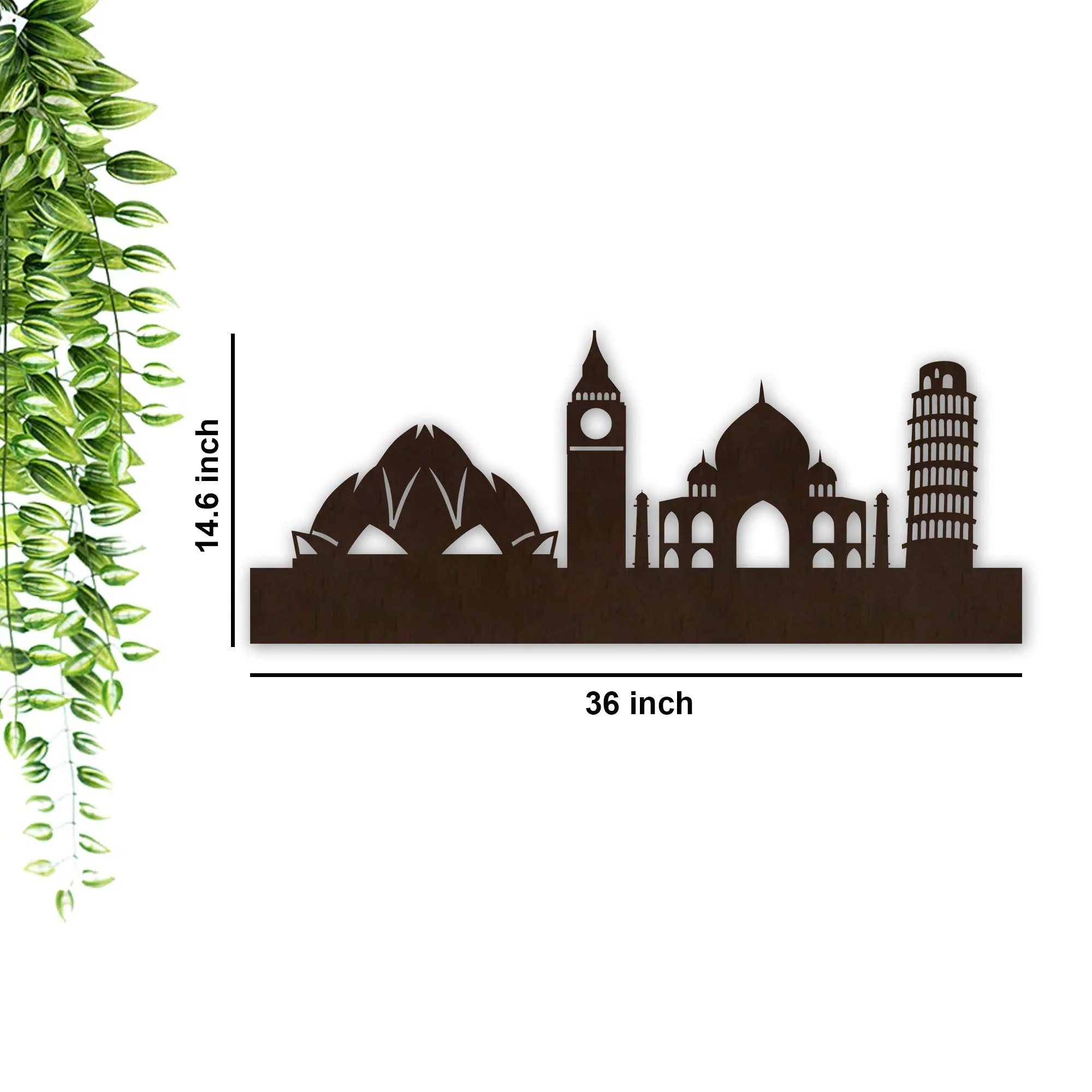 Famous Architectures Backlit Design Wooden Wall Hanging with LED Night Light Walnut Finish - Image 4