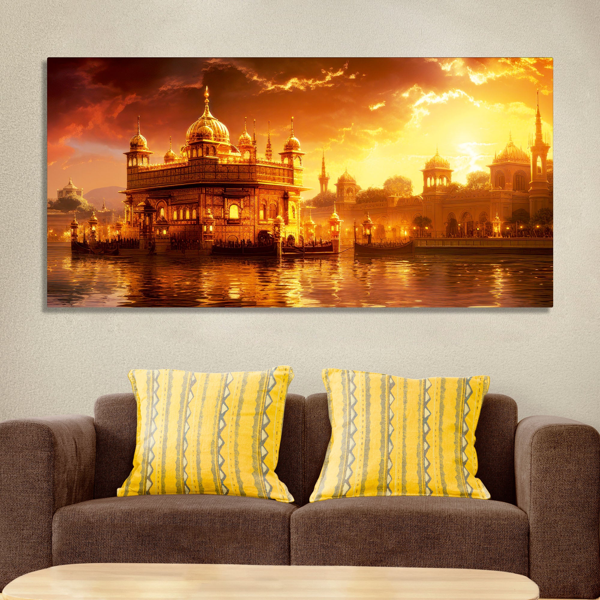 Famous Holy Golden Temple At Sunset View Canvas Wall Painting - Image 3