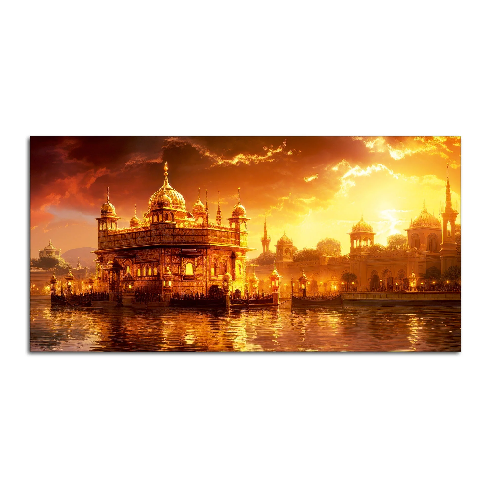 Famous Holy Golden Temple At Sunset View Canvas Wall Painting - Image 4