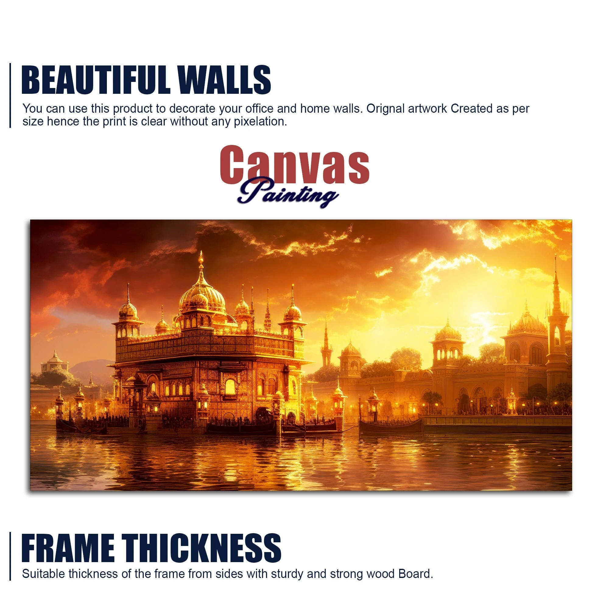 Famous Holy Golden Temple At Sunset View Canvas Wall Painting - Image 6