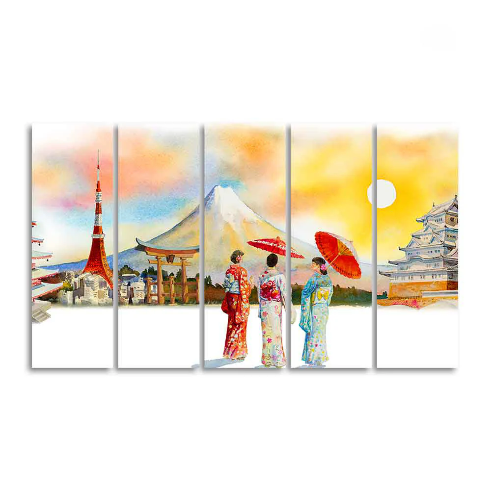 Famous Places of Japan Canvas Wall Painting of Five Pieces - Image 4