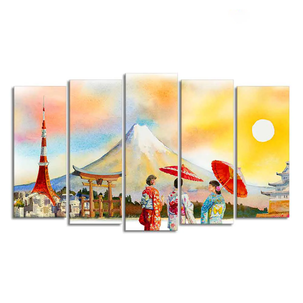 Famous Places of Japan Canvas Wall Painting Set of Five - Image 4