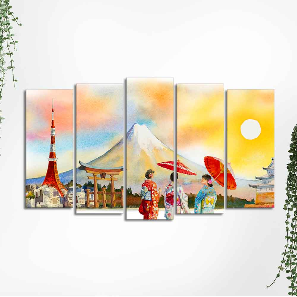 Famous Places of Japan Canvas Wall Painting Set of Five - Image 5