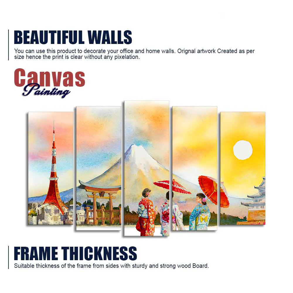 Famous Places of Japan Canvas Wall Painting Set of Five - Image 6
