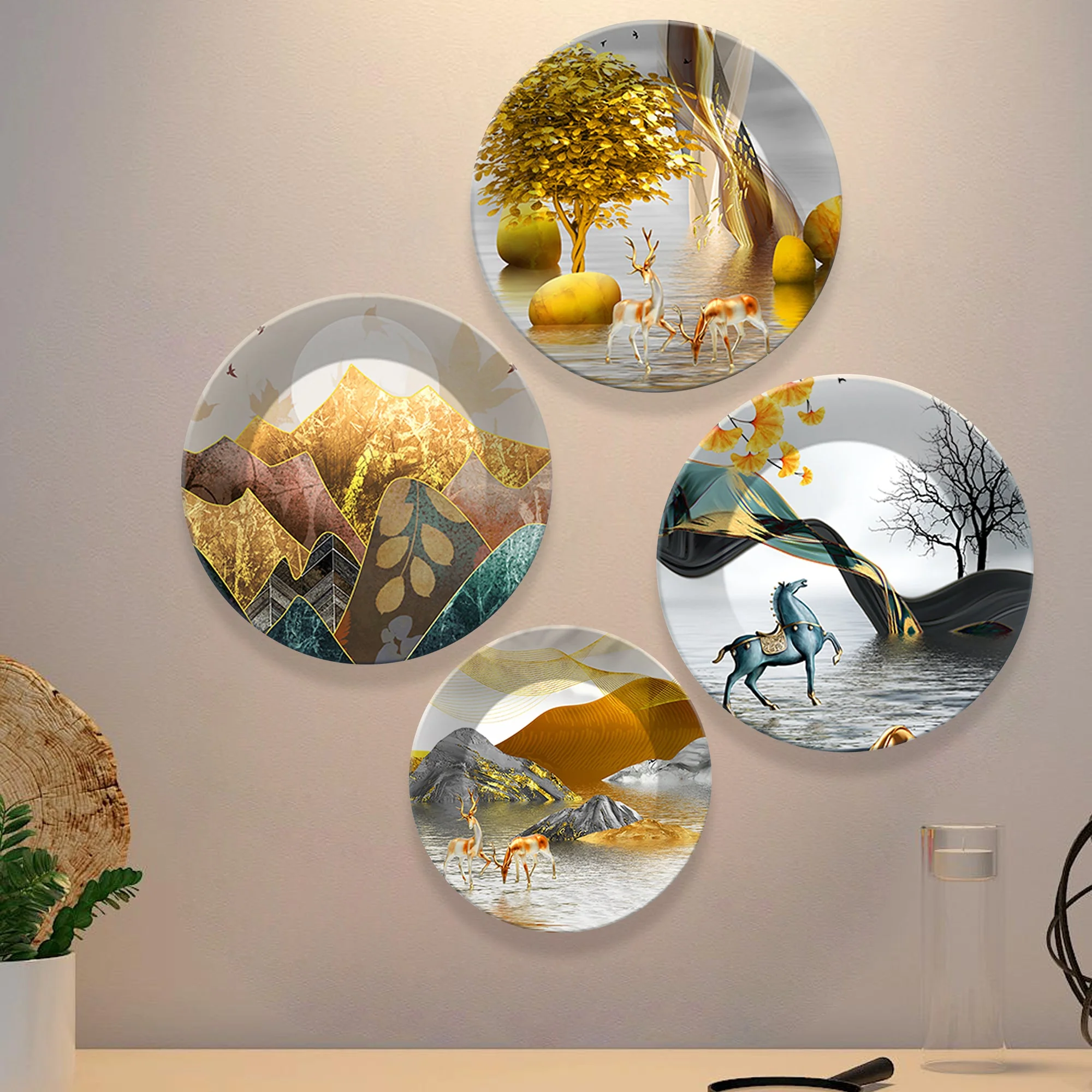 Fantasy Land Ceramic Wall Plates Painting Set of Four - Image 2