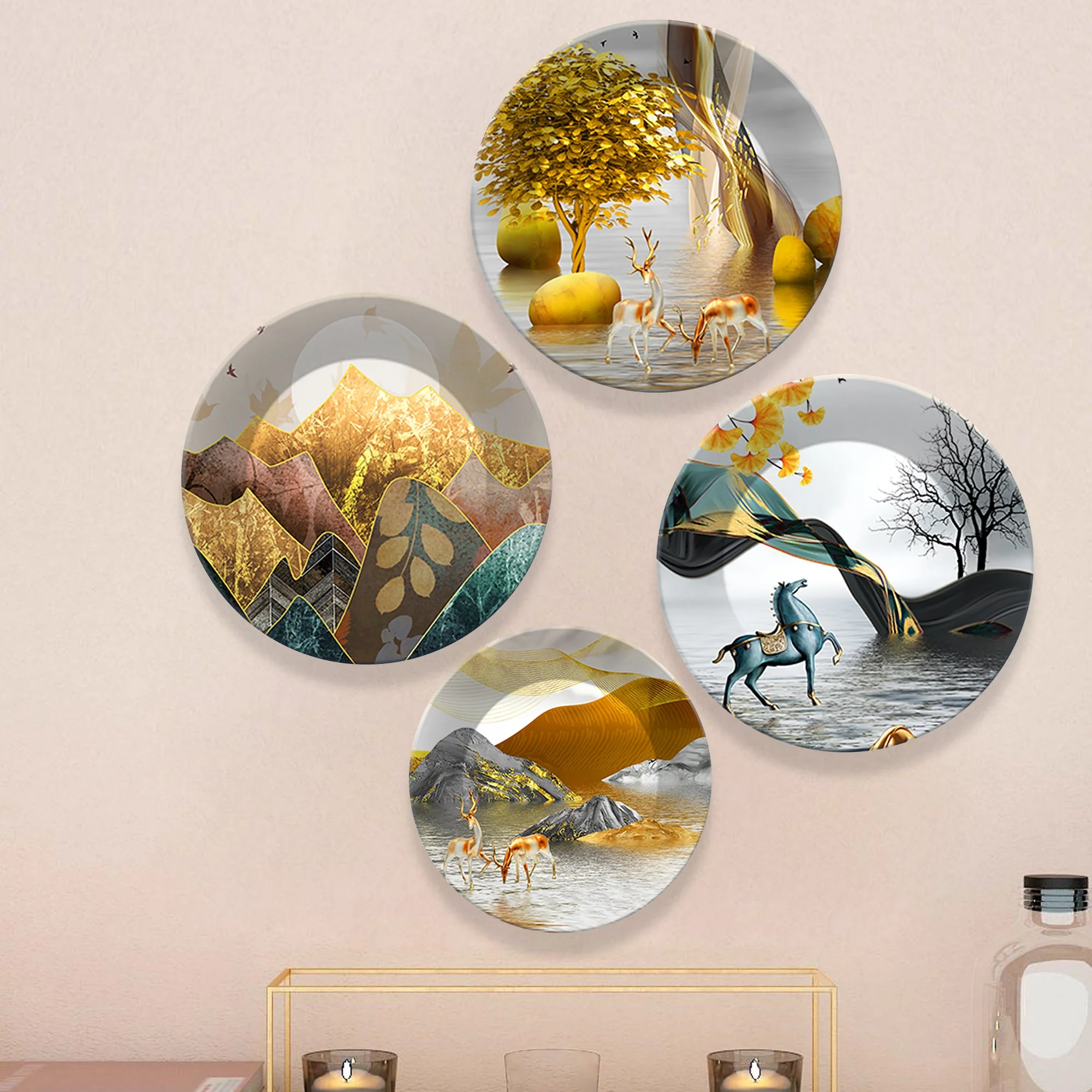 Fantasy Land Ceramic Wall Plates Painting Set of Four - Image 3