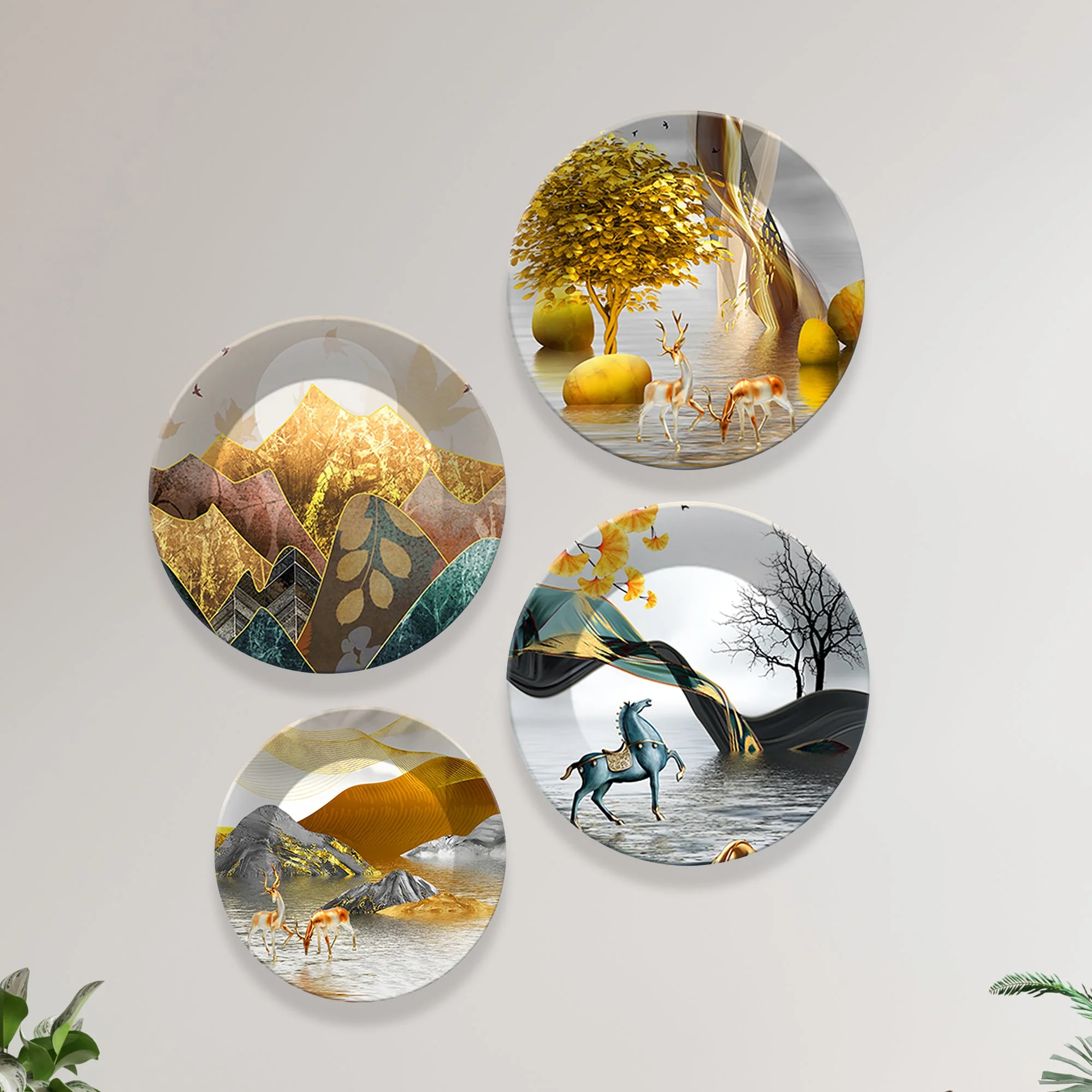 Fantasy Land Ceramic Wall Plates Painting Set of Four - Image 5