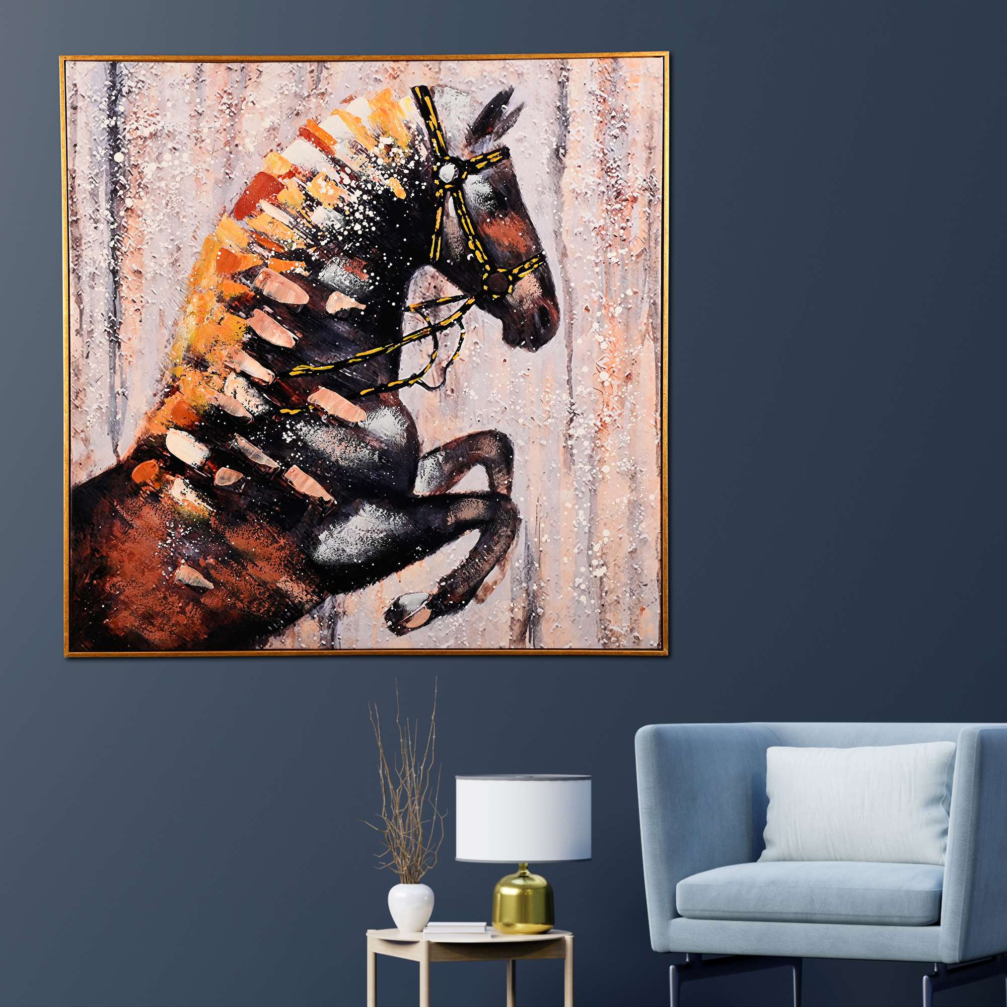 Fiery Horse Spirit Hand Painted Wall Painting with Floating Frame - Image 3