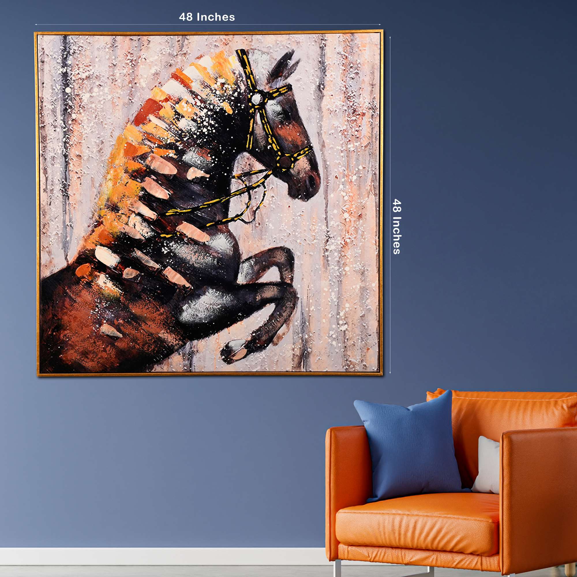 Fiery Horse Spirit Hand Painted Wall Painting with Floating Frame - Image 4