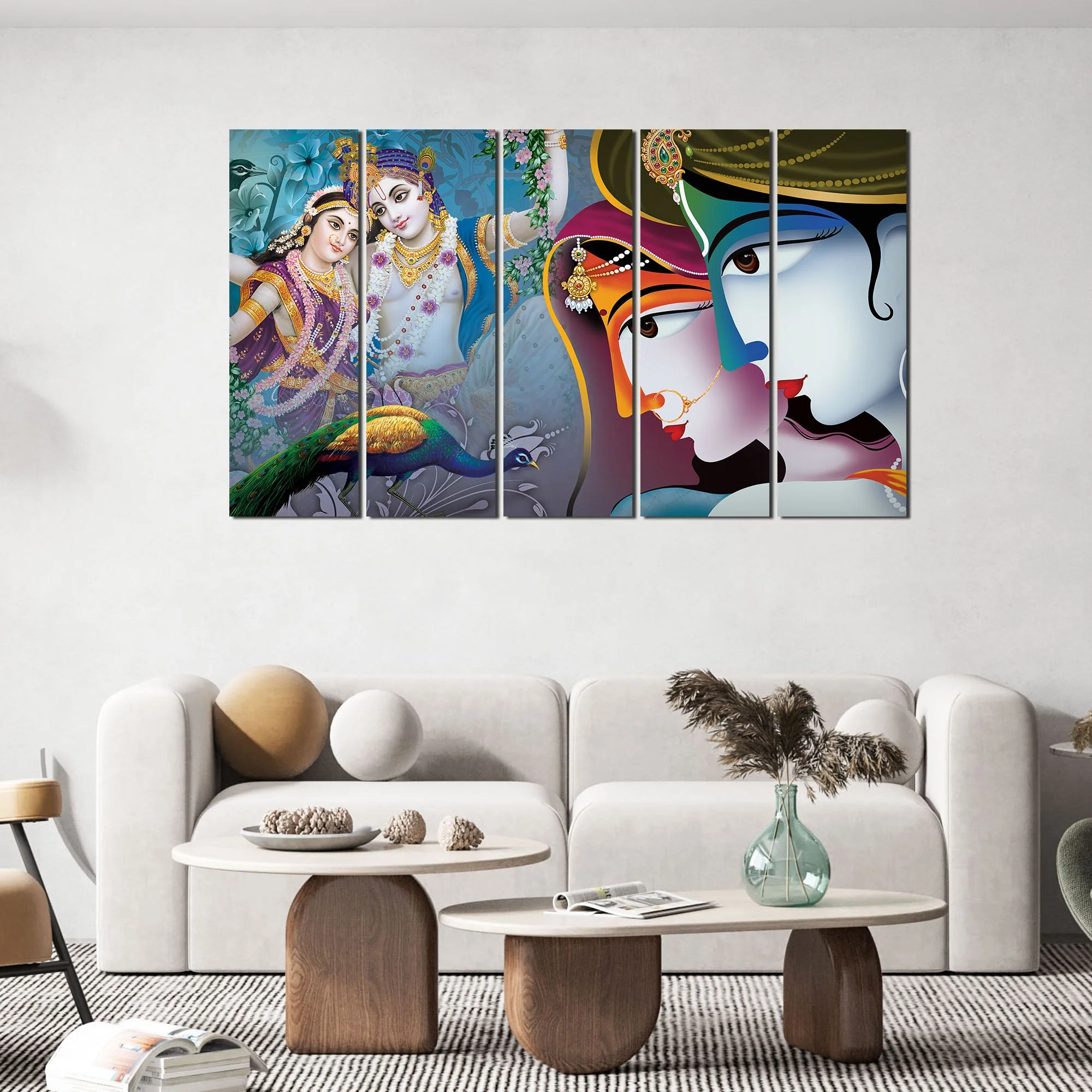 5 Pieces Canvas Lord Radha Krishna Wall Painting - Image 2