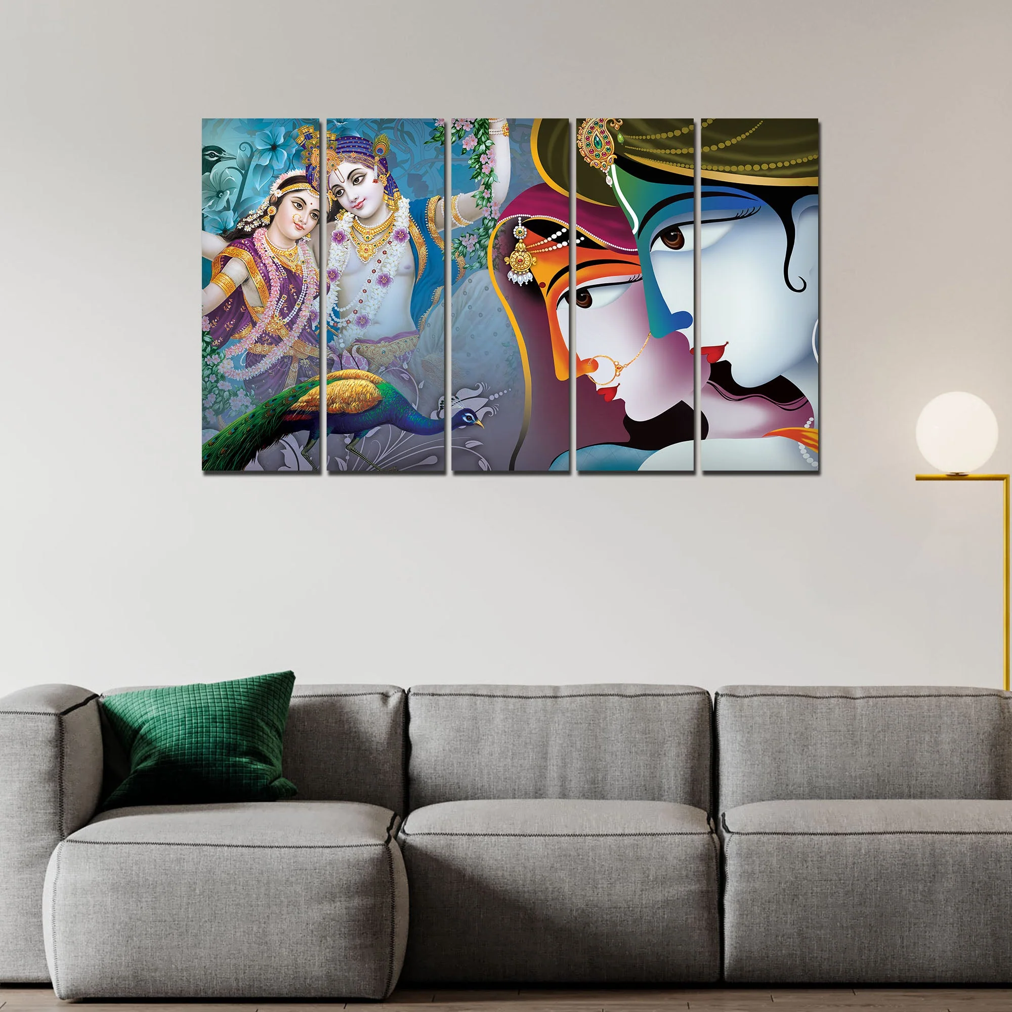 5 Pieces Canvas Lord Radha Krishna Wall Painting - Image 3