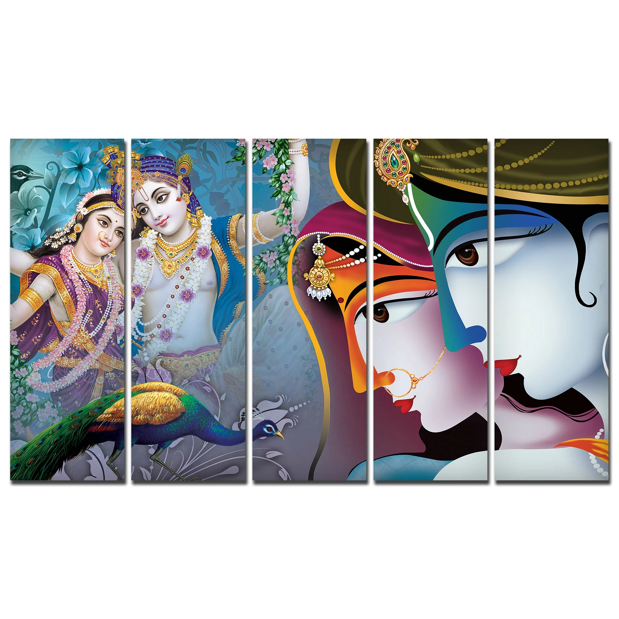 5 Pieces Canvas Lord Radha Krishna Wall Painting - Image 4