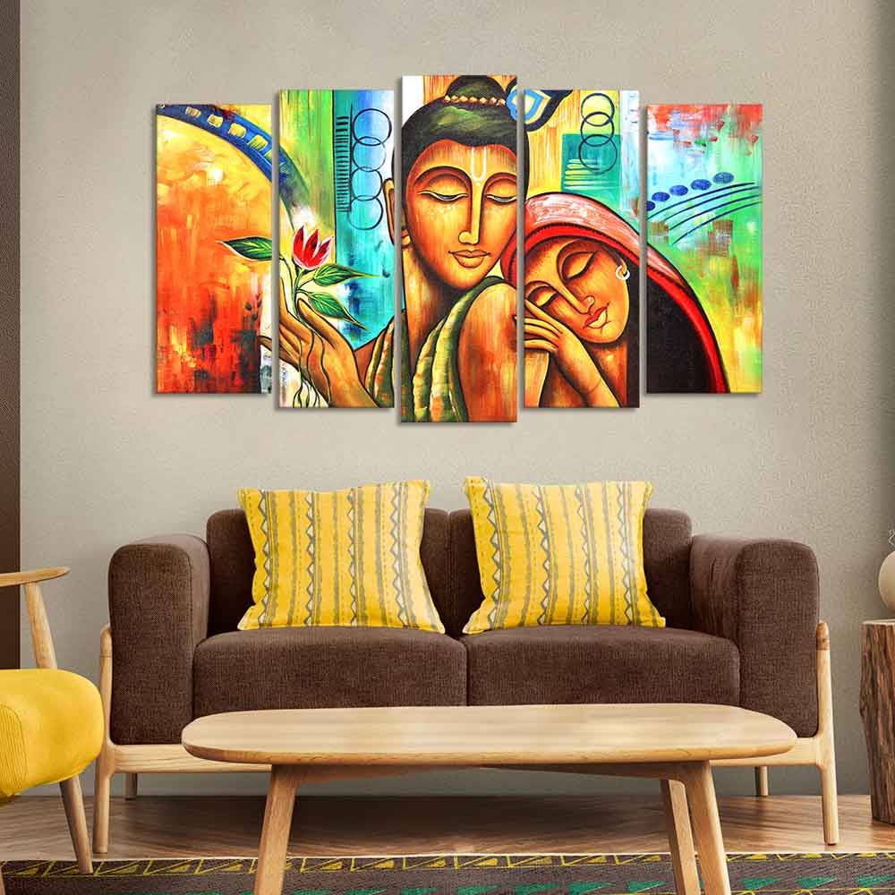 Five Pieces Set Wall Painting of Lord Radha Krishna - Image 2