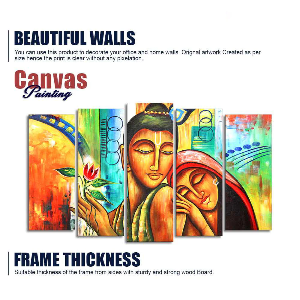 Five Pieces Set Wall Painting of Lord Radha Krishna - Image 6