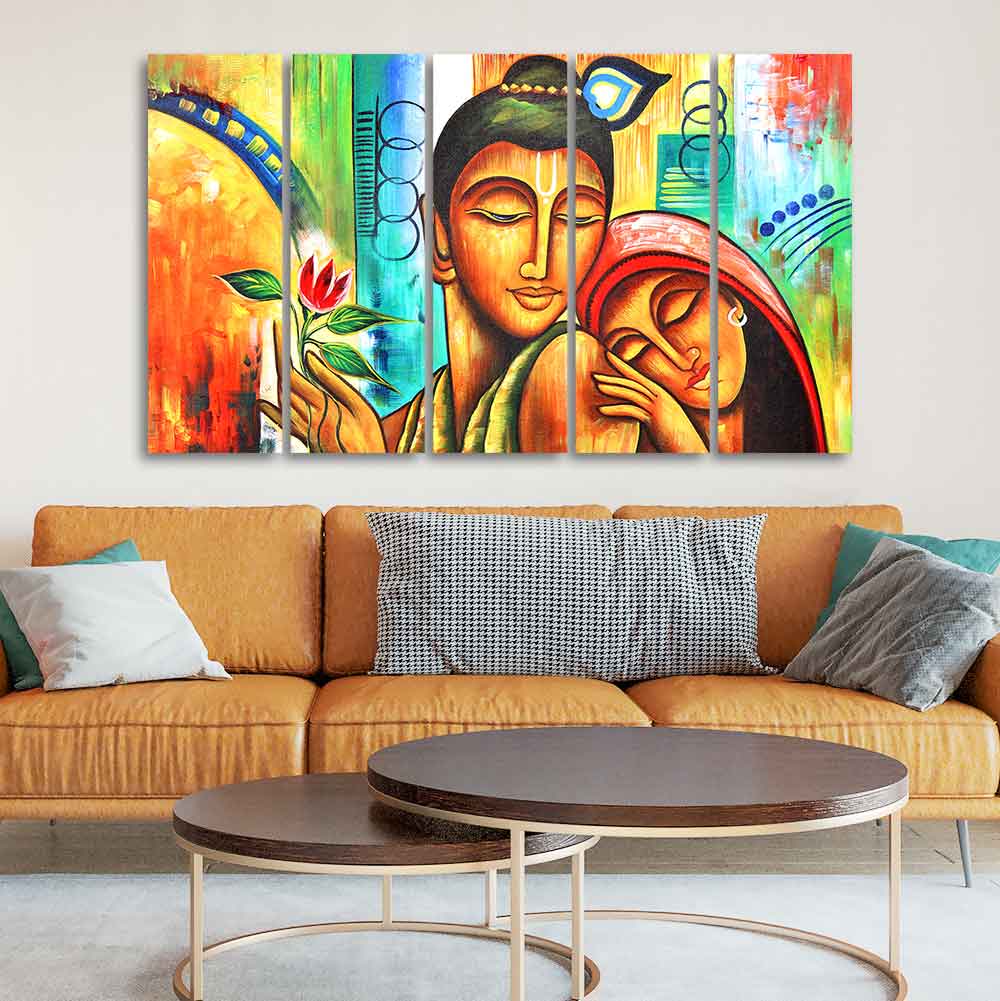 Five Pieces Wall Painting of Lord Radha Krishna - Image 2