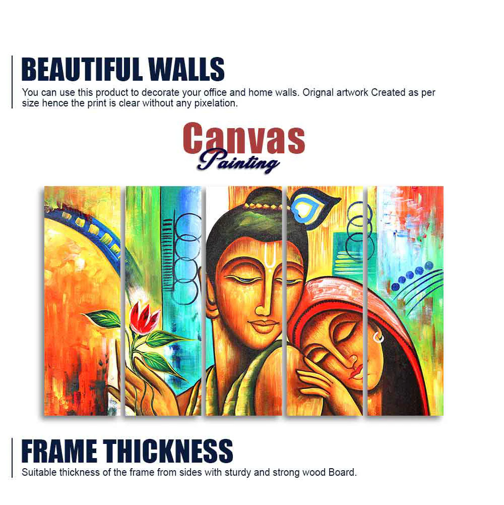 Five Pieces Wall Painting of Lord Radha Krishna - Image 5