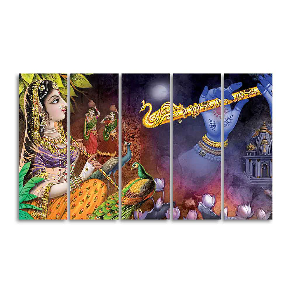 Five Pieces Wall Painting of Lord Radha Krishna Warli Art - Image 4