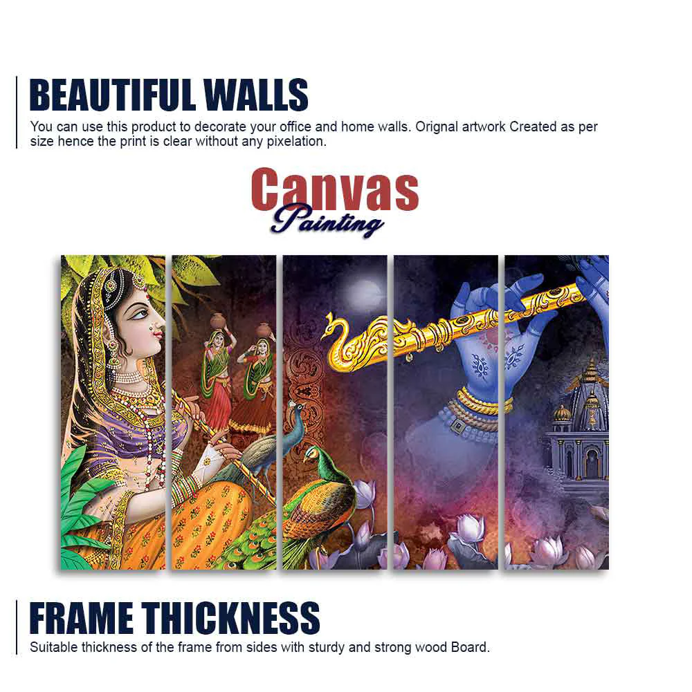 Five Pieces Wall Painting of Lord Radha Krishna Warli Art - Image 5