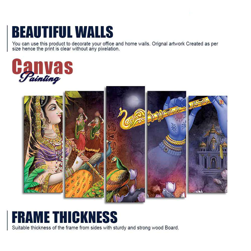 Five Pieces Wall Painting Set of Lord Radha Krishna Warli Art - Image 6