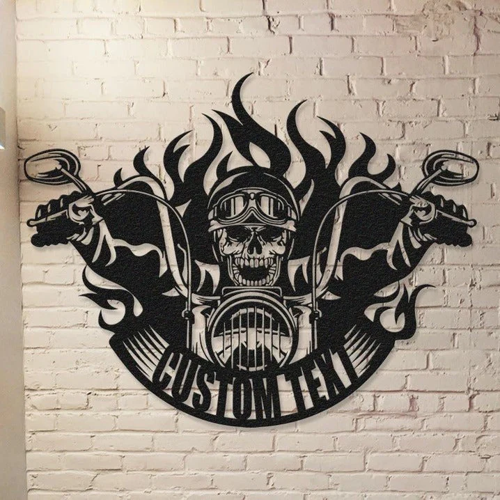 Flaming Skull Motorcycle Metal Wall Art for Home Decor