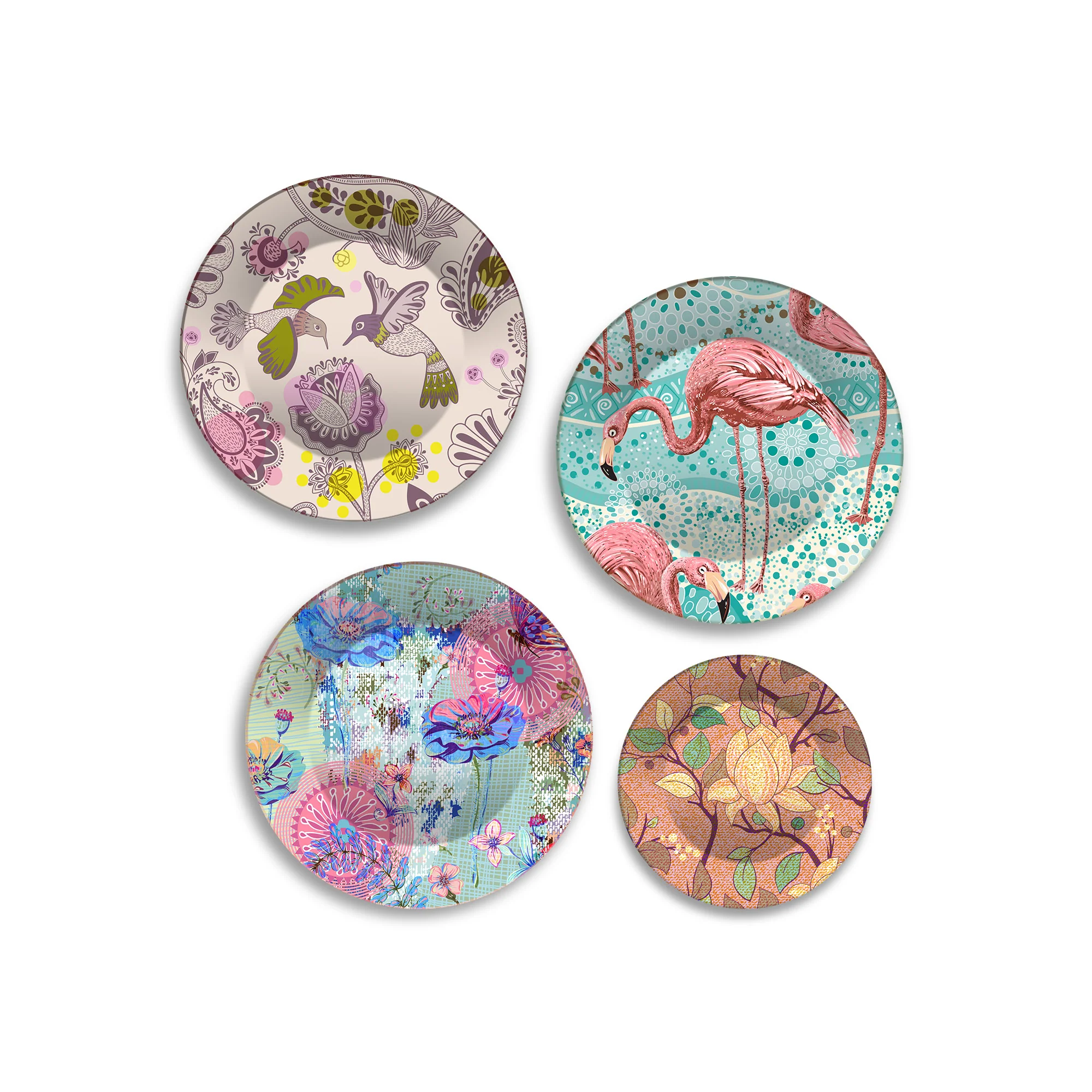 Flamingo & Floral Designer Premium Wall Plates Painting Set of Four - Image 4