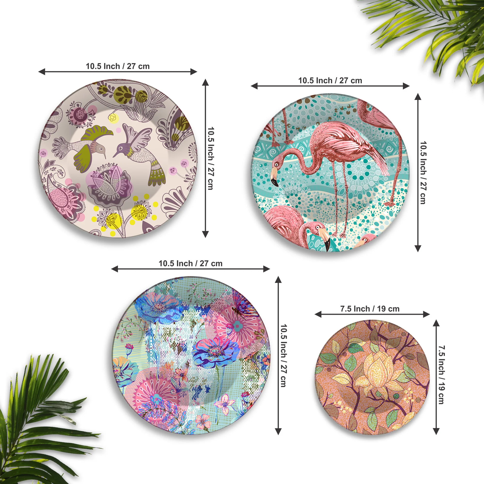 Flamingo & Floral Designer Premium Wall Plates Painting Set of Four - Image 6