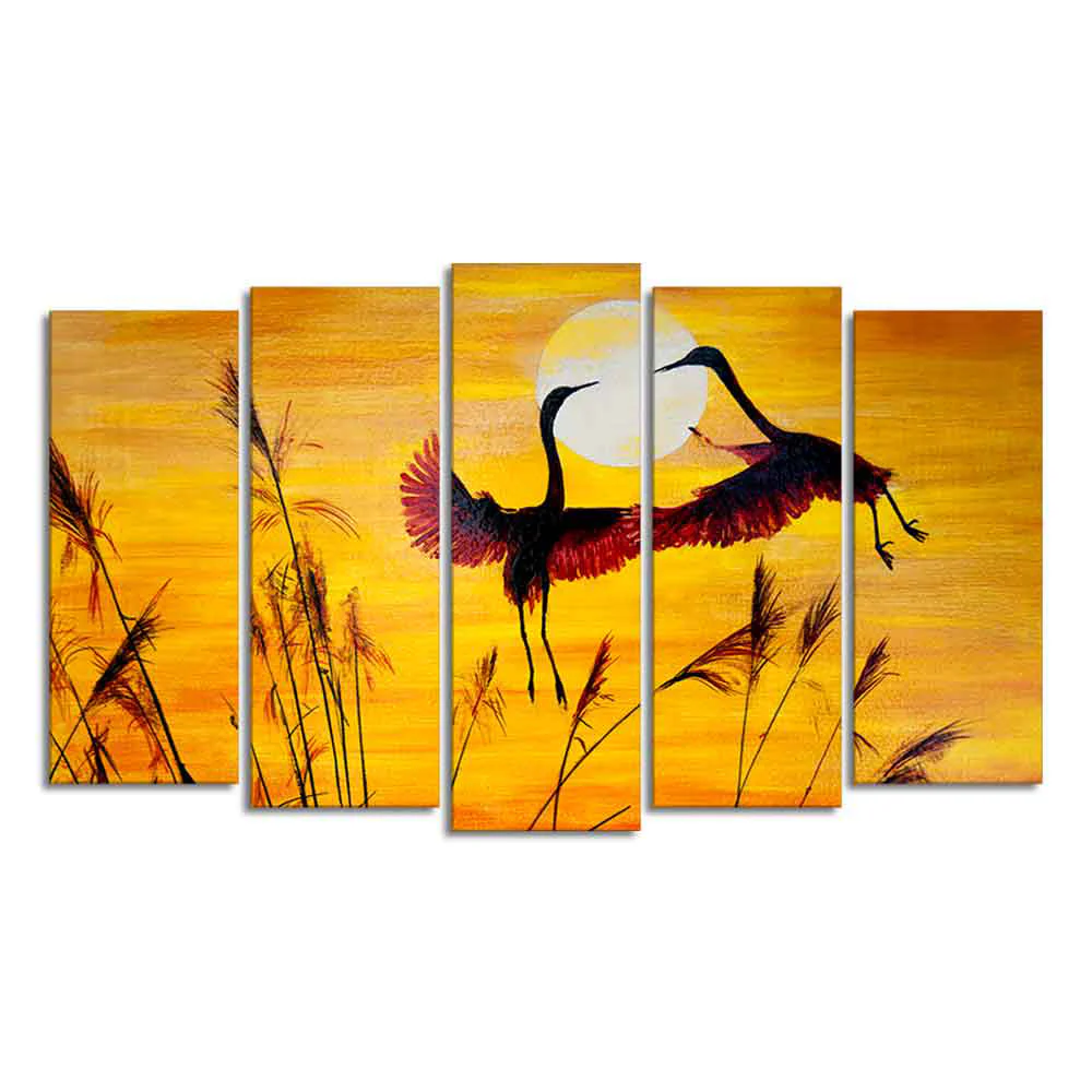 Flamingos Flying in Sunset 5 Pieces Wall Painting - Image 4