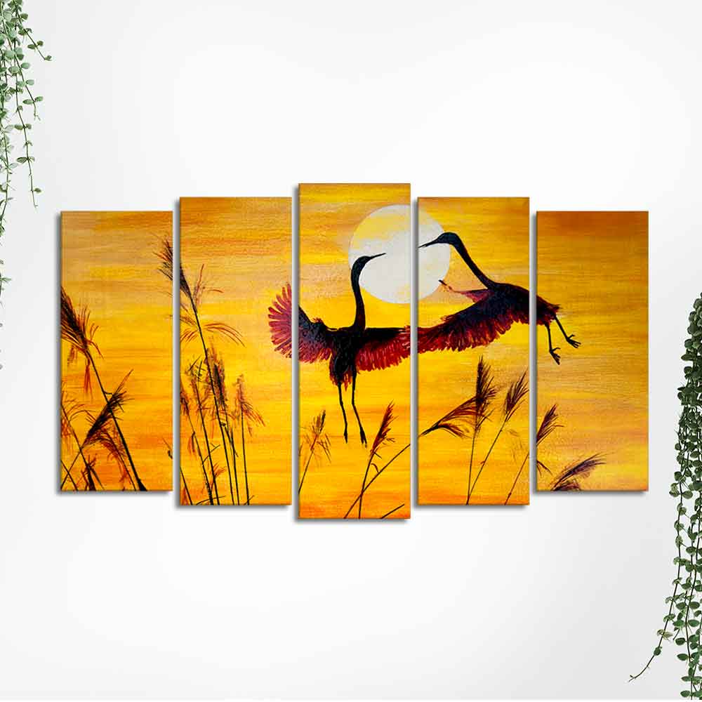Flamingos Flying in Sunset 5 Pieces Wall Painting - Image 5