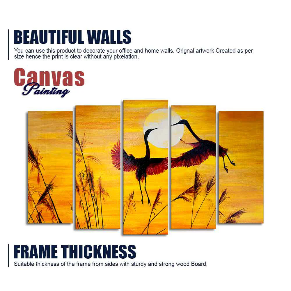 Flamingos Flying in Sunset 5 Pieces Wall Painting - Image 6